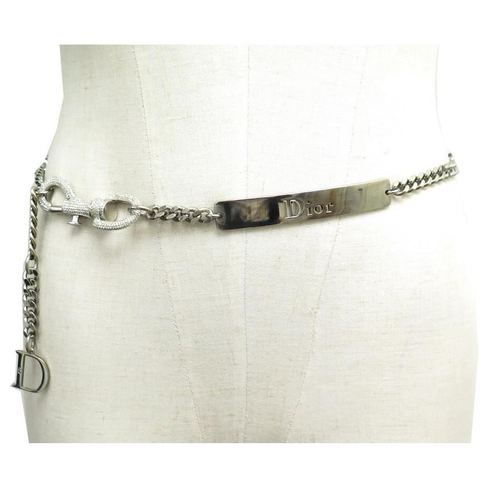 66276 auth CHRISTIAN DIOR silver metal 2003 STRASS PAVE DOG HOOK CHAIN Belt  85  eBay