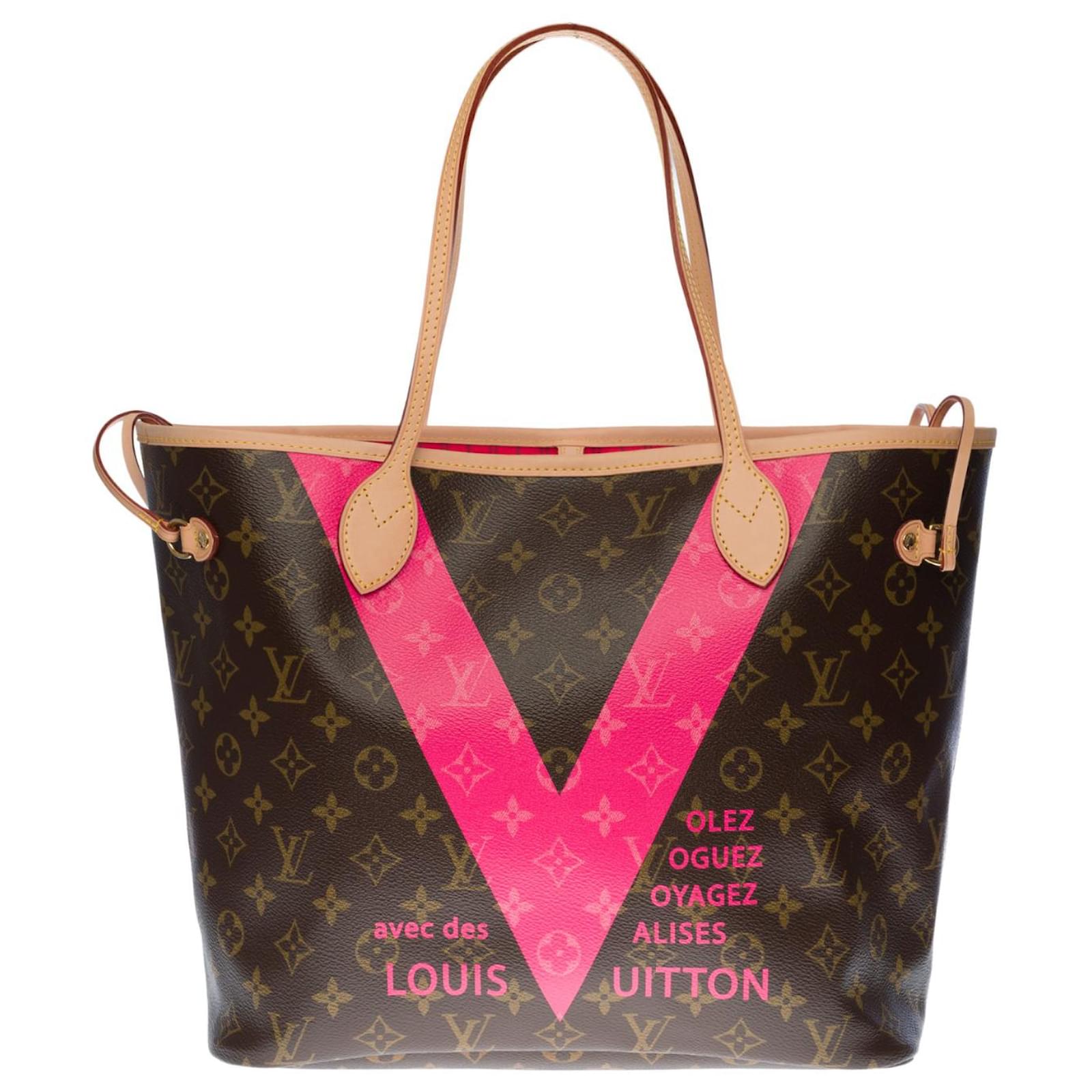 Superb Louis Vuitton Neverfull MM tote bag in monogram canvas limited  edition V Fuchsia Saint-Tropez Brown Cloth ref.514309 - Joli Closet