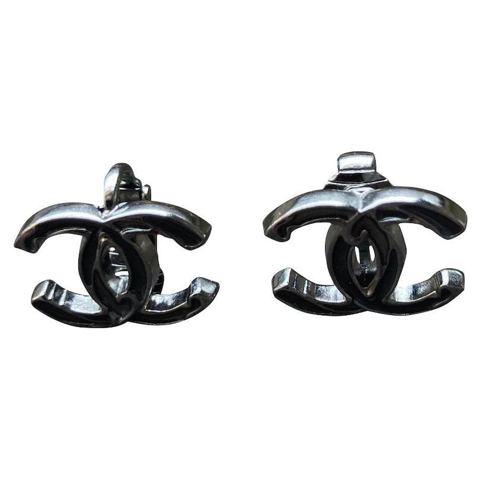 black and silver chanel earrings
