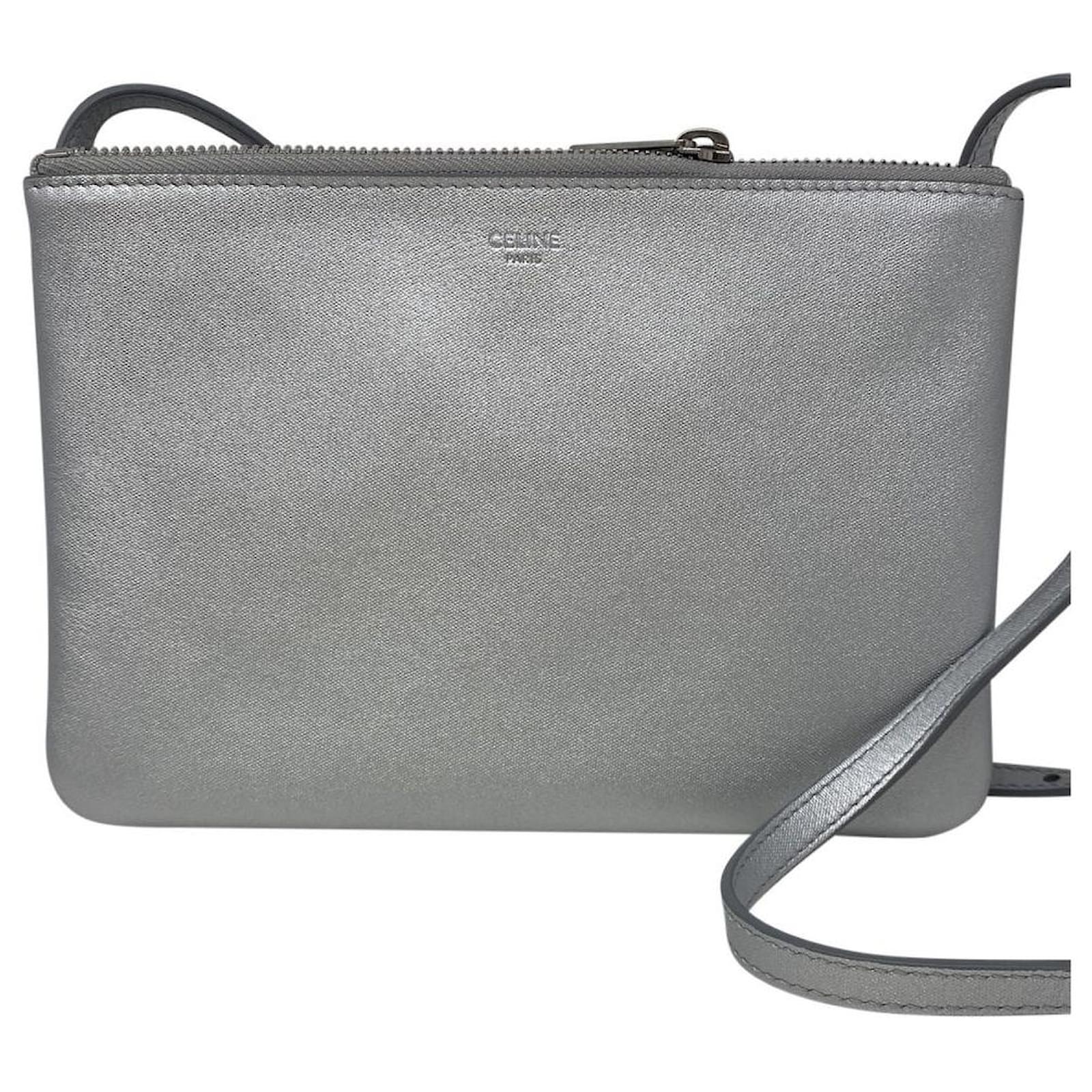 Céline CELINE BAG LARGE TRIO LAMINATED SILVER Grey Leather ref.515231 -  Joli Closet