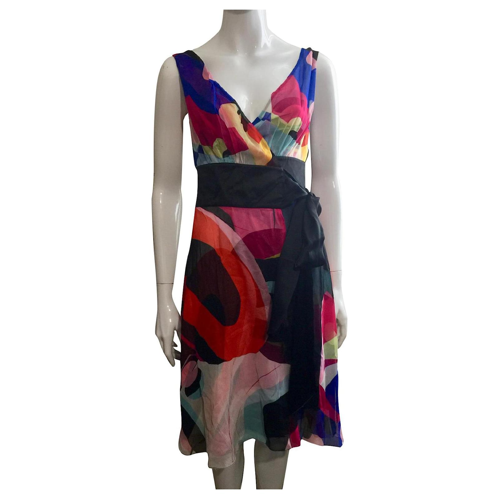 Diane Von Furstenberg Vestido cruzado de gasa de seda vintage de DvF  Multicolor  - Joli Closet