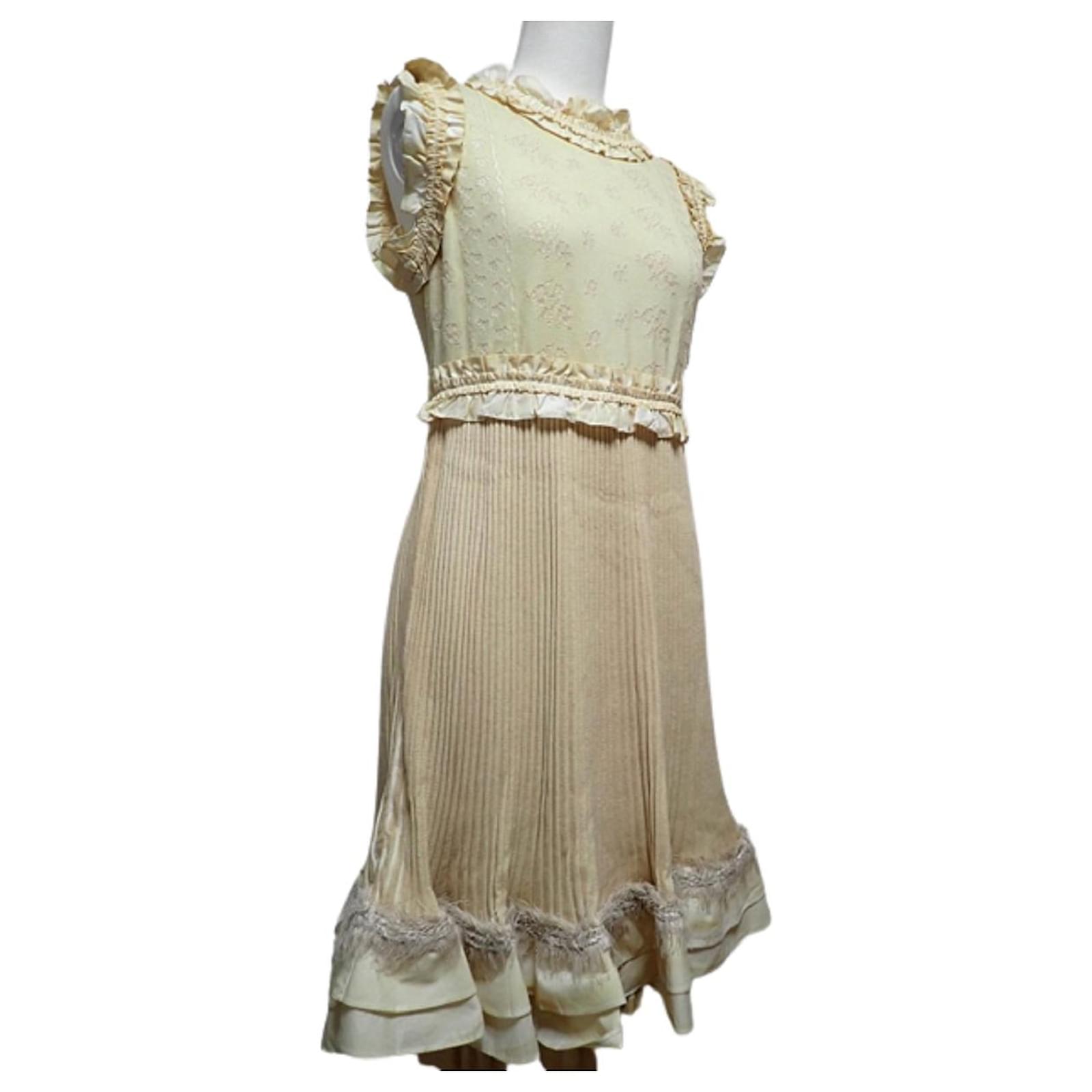*[Used] CHANEL Dress Mini Dress 38 Sleeveless Cotton Rib Beige Rose ...