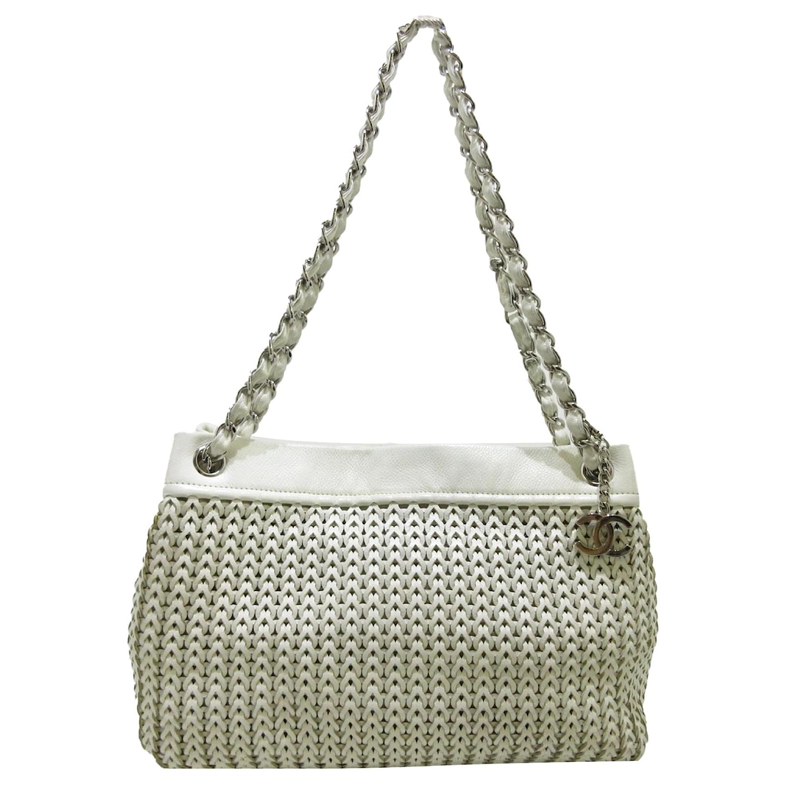 Chanel White Woven Caviar Leather Shoulder Bag