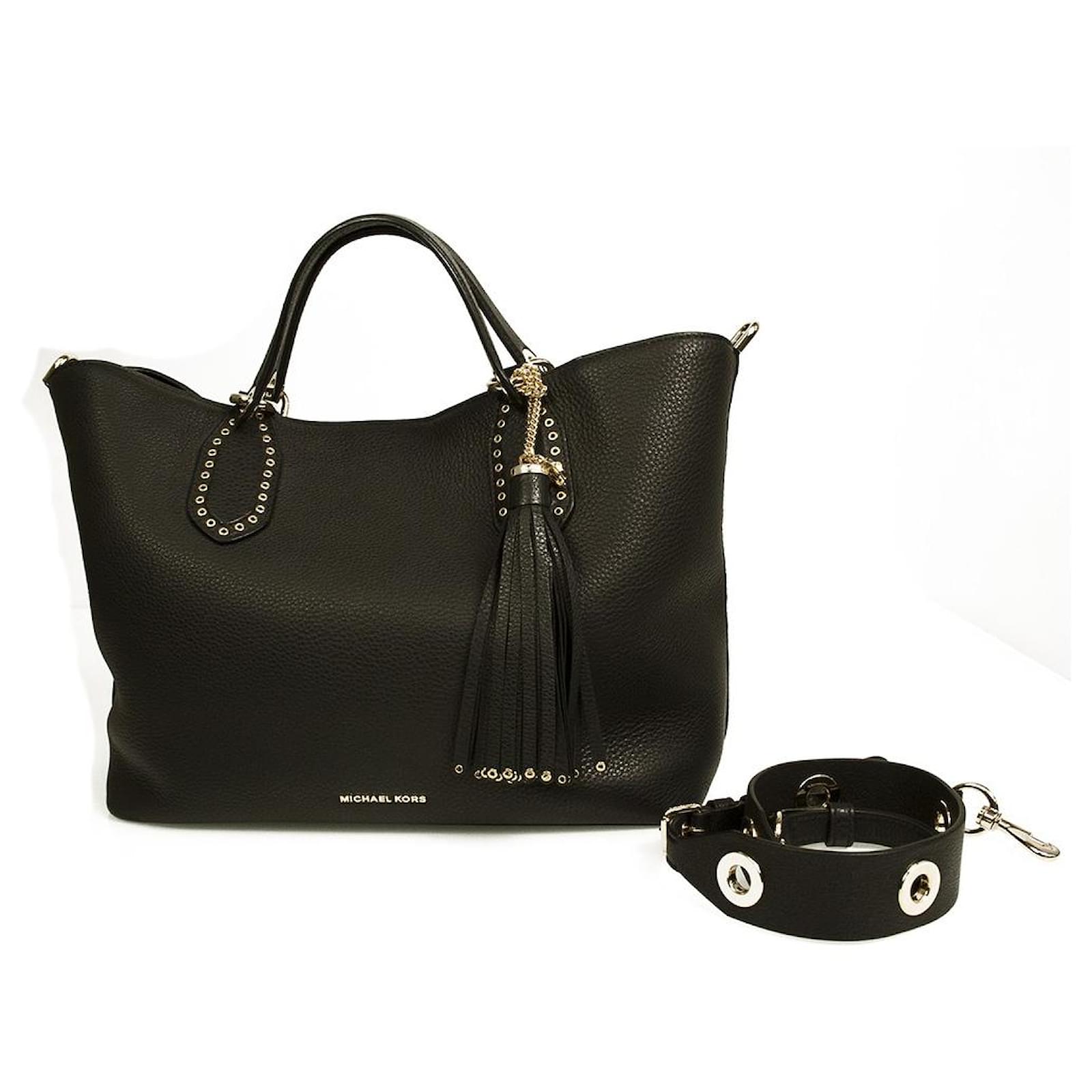 Michael Kors Brooklyn Black Leather Grommets Tassel Satchel Shoulder Bag  Handbag Exotic leather  - Joli Closet