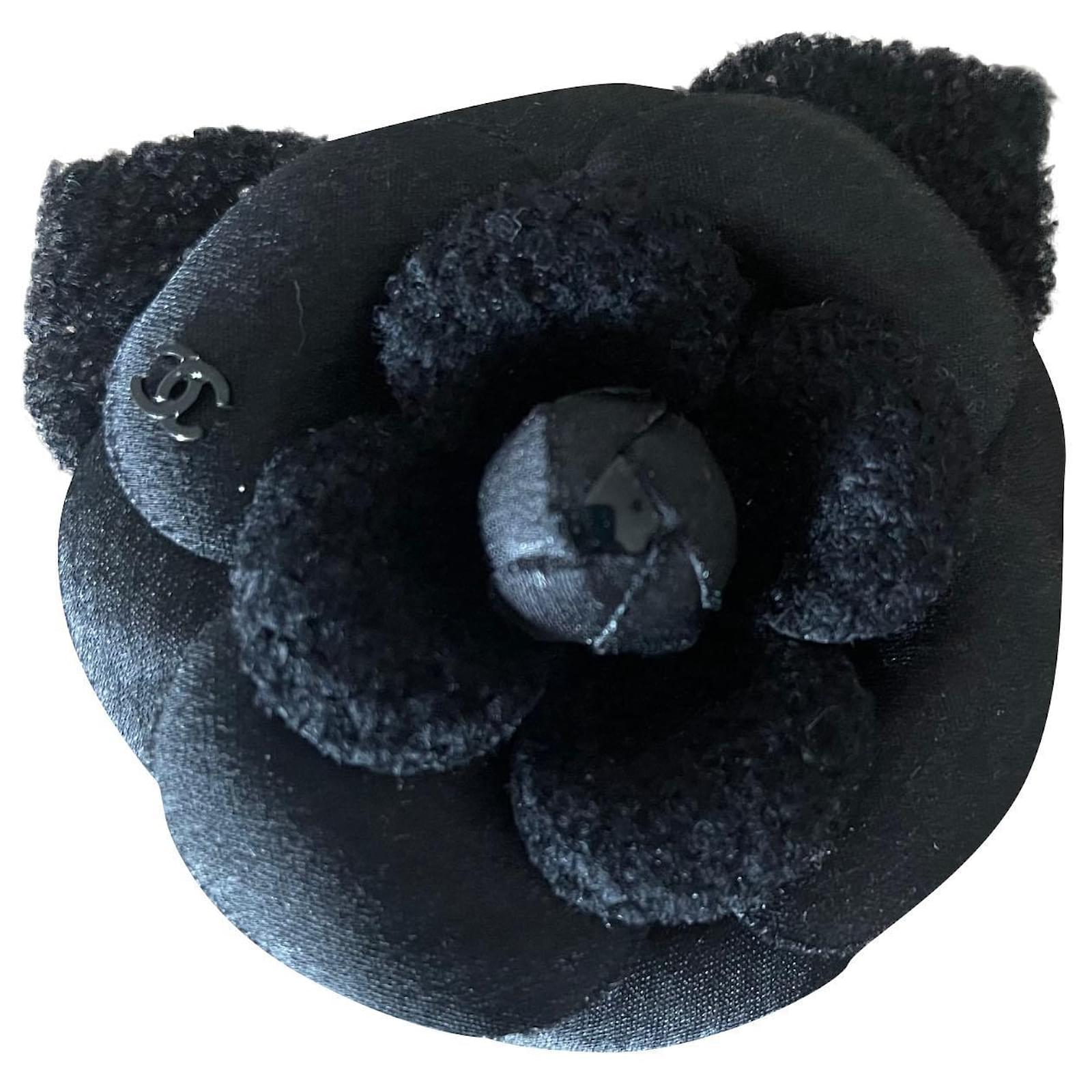 chanel black flower brooch