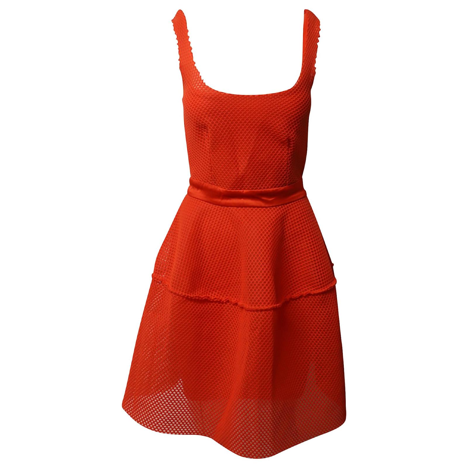Maje Diva Honeycomb Mesh Overlay Dress in Orange Polyester ref.516892 ...