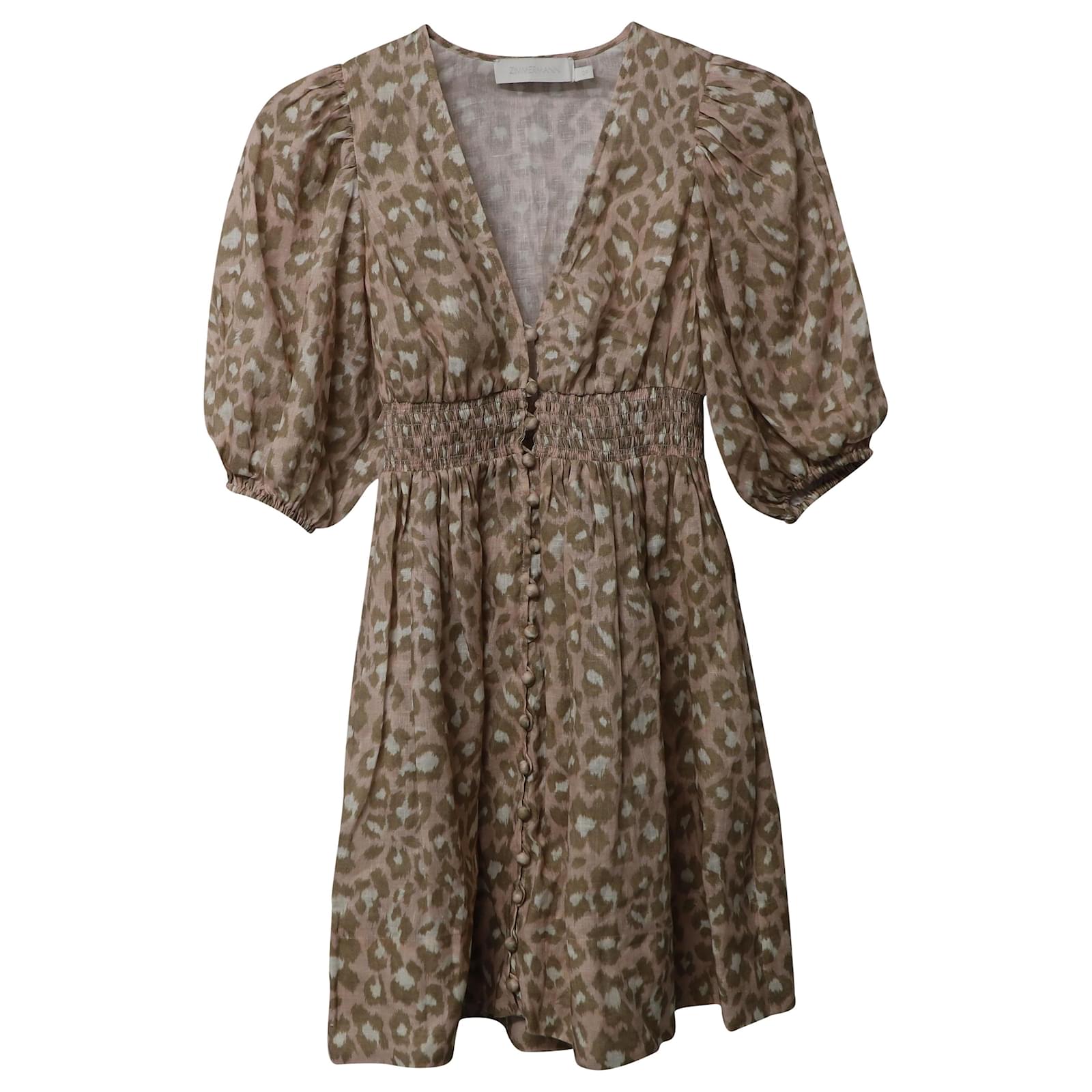 Zimmermann Carnaby Shirred Mini Dress in Animal Print Linen ref.516893 ...