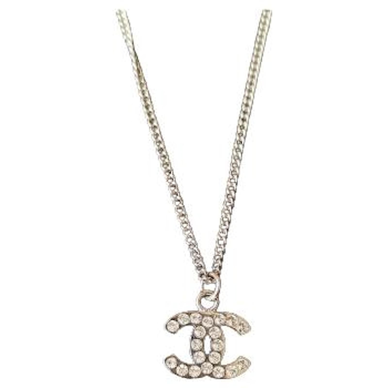 Chanel CC F12W logo classic timeless crystal necklace box docs Silvery  Metal ref.517537 - Joli Closet