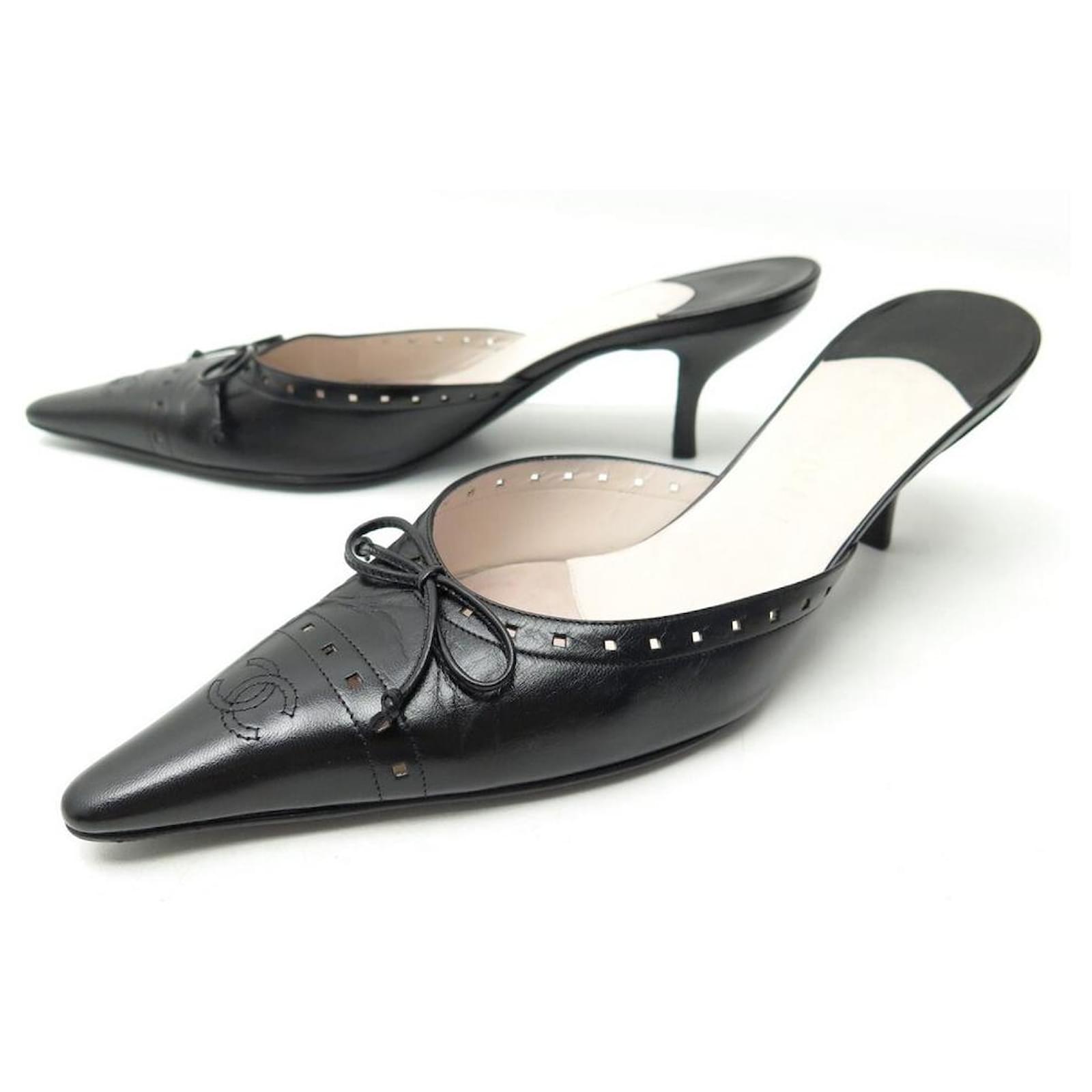 Chanel Black Leather Mule Heels