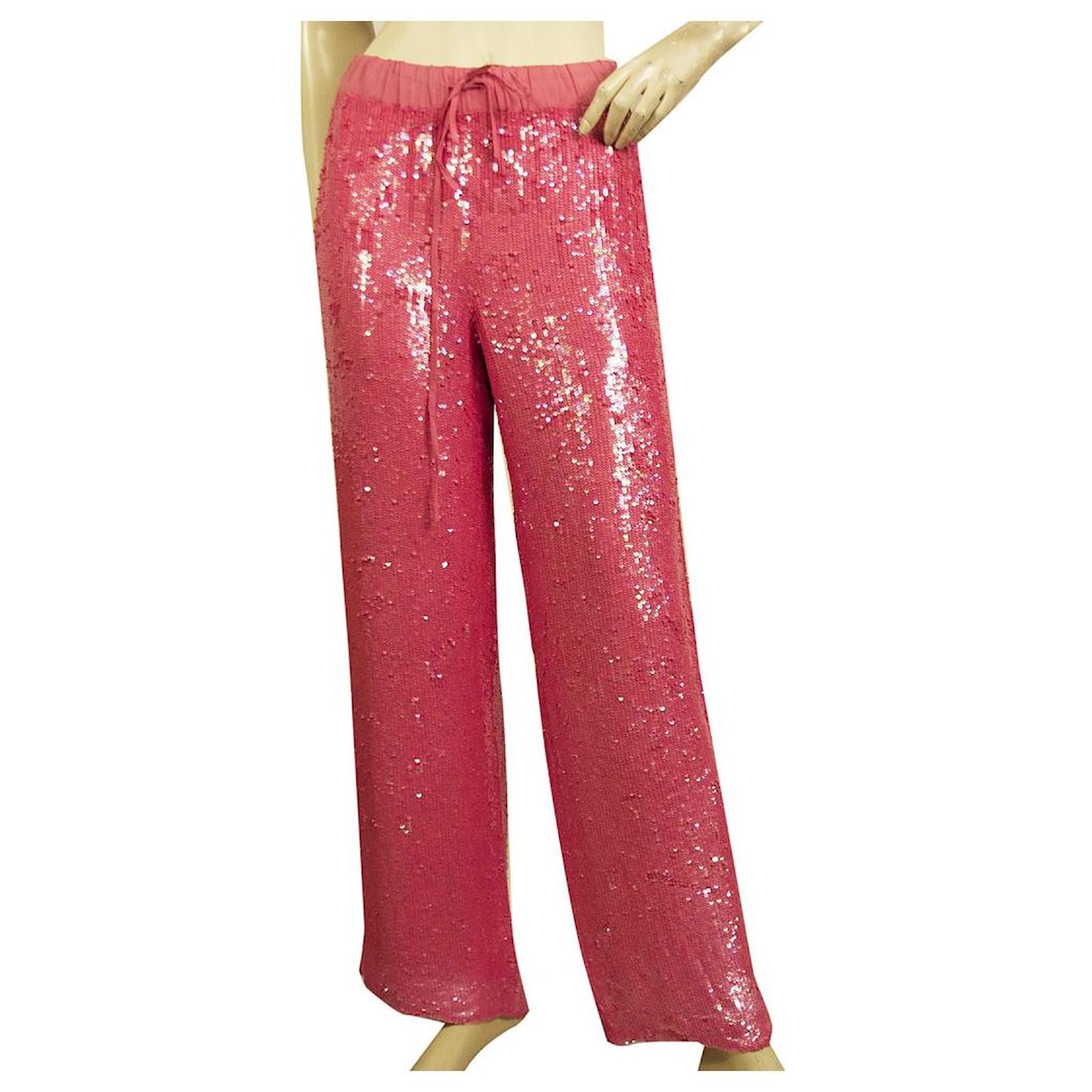 P.a.R.O.S.H. Pink Sequined Shiny Wide Leg S Viscose ref.518220 - Joli Closet