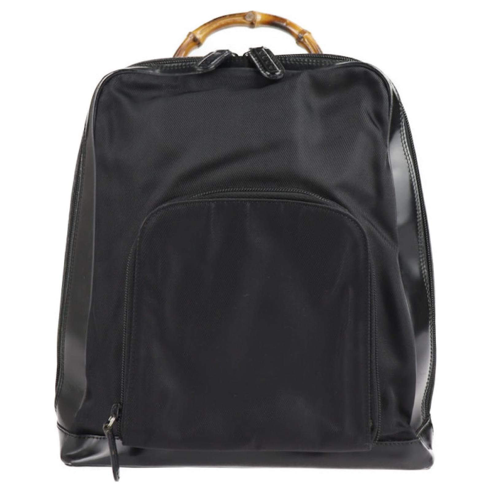 Gucci Bamboo One Shoulder Leather Backpack Black leather Nylon ref.518676 Joli Closet