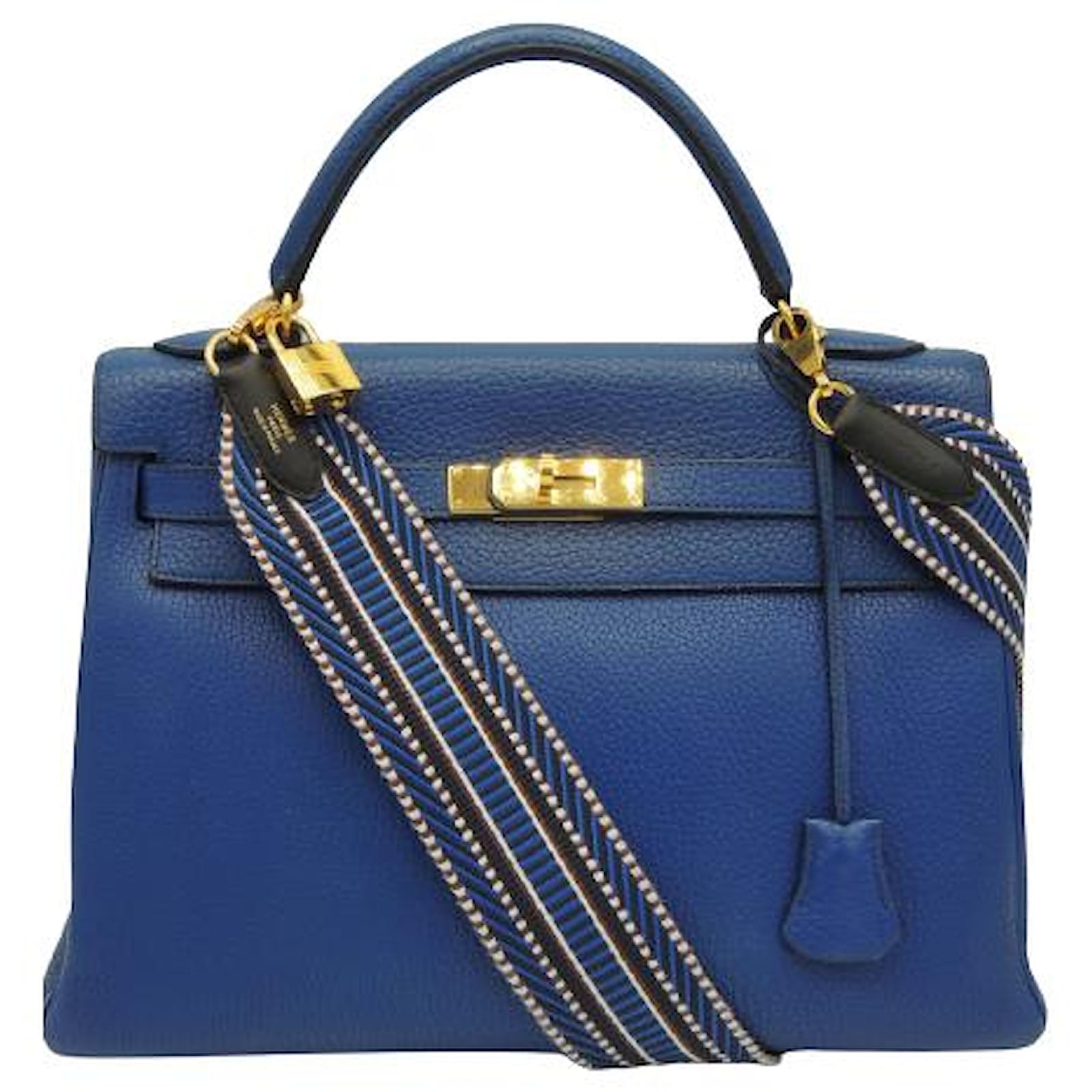 Hermès HERMES BAG KELLY 32 FRANCE BLUE + ZIG ZAG SHOULDER STRAP Leather  ref.518824 - Joli Closet