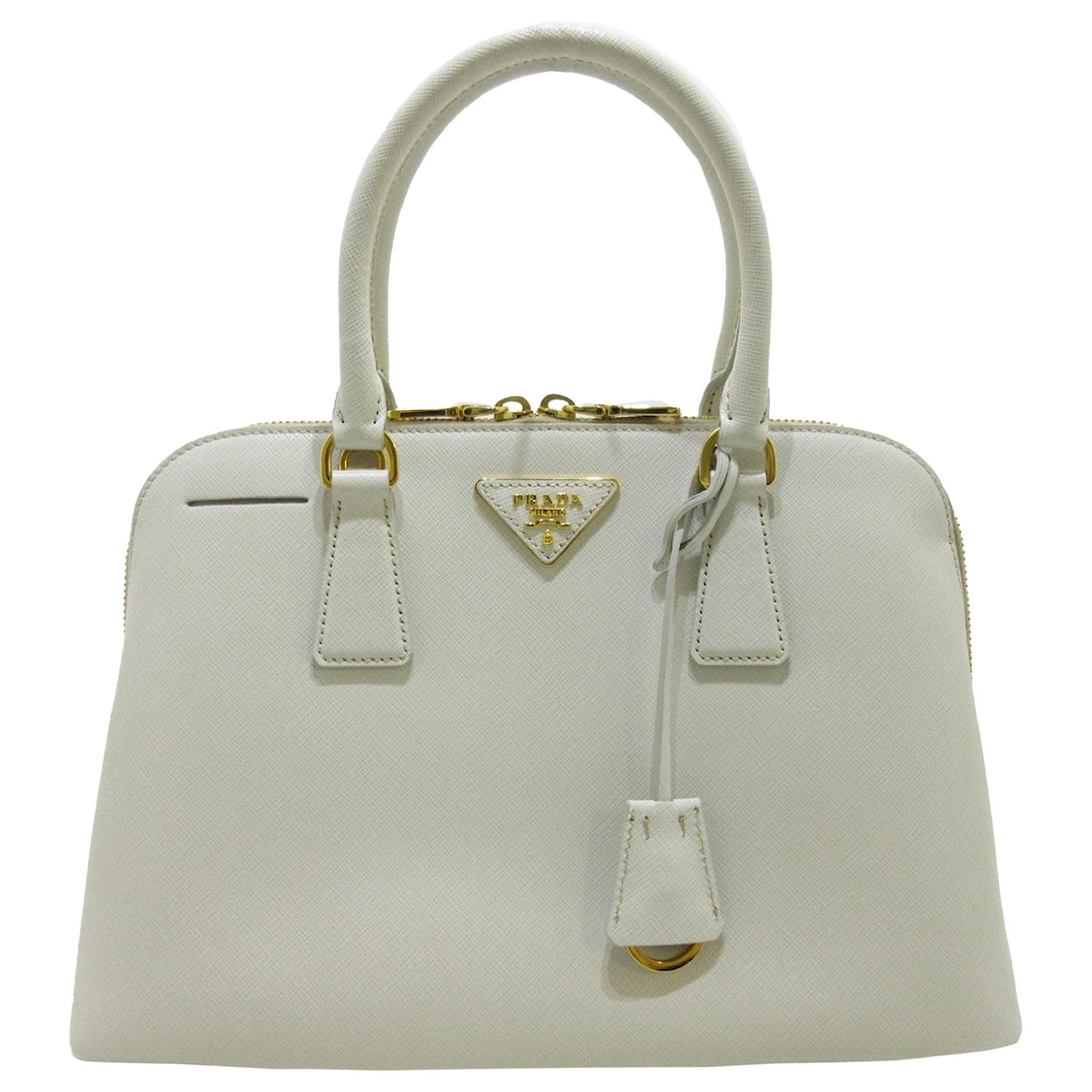 Prada White Saffiano Lux Promenade Leather Handbag Pony-style calfskin  ref.519180 - Joli Closet