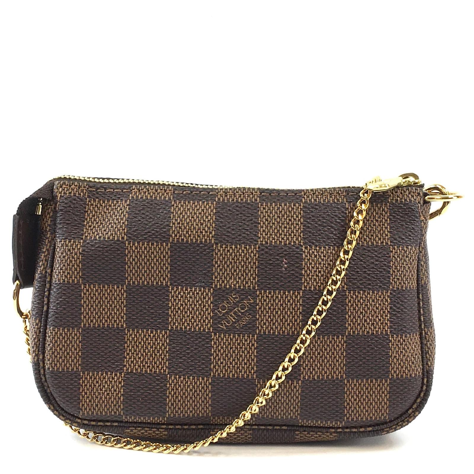Louis Vuitton Accessories Pochette Mini Chain Strap Damier Ébène Canvas  Brown Leather ref.519456 - Joli Closet
