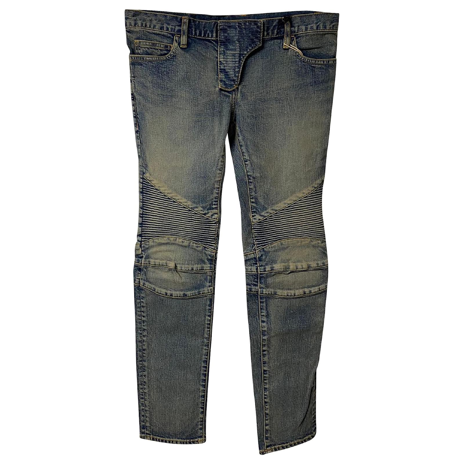 skuffe betale Ond Balmain Washed Biker Jeans in Khaki Cotton Green ref.519643 - Joli Closet