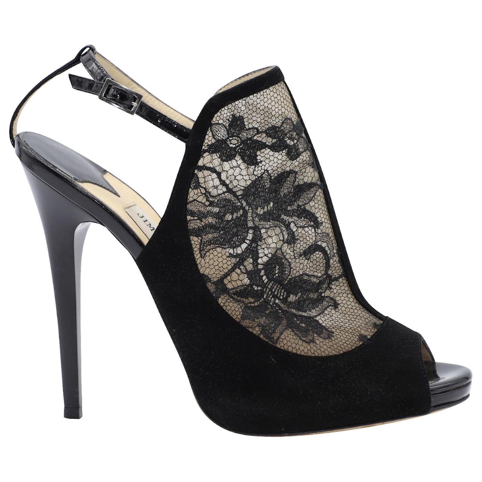 Jimmy Choo Maylen Peep Toe Lace Sandals in Black Suede ref.519844 ...