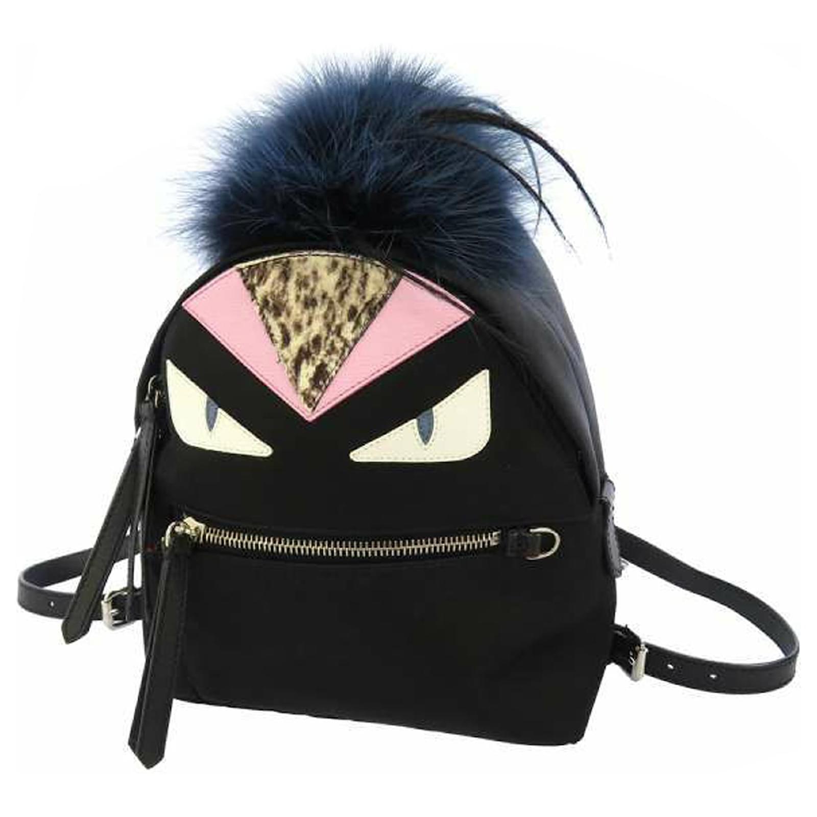 Fendi Black Monster Leather Backpack Multiple colors Fur calfskin ref.520321 Joli