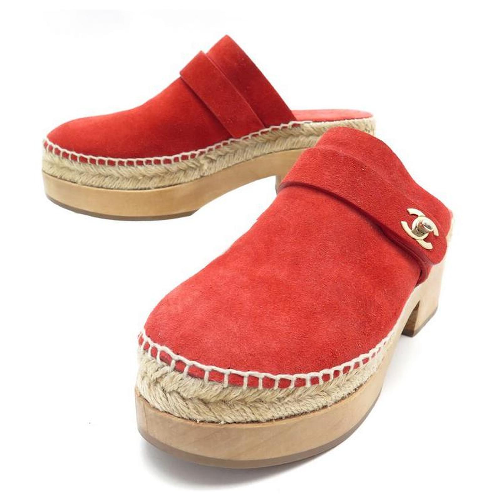 NEW CHANEL CLOGS SHOES TIMELESS CLASP 38 DIAM ROUGE MULES SHOES