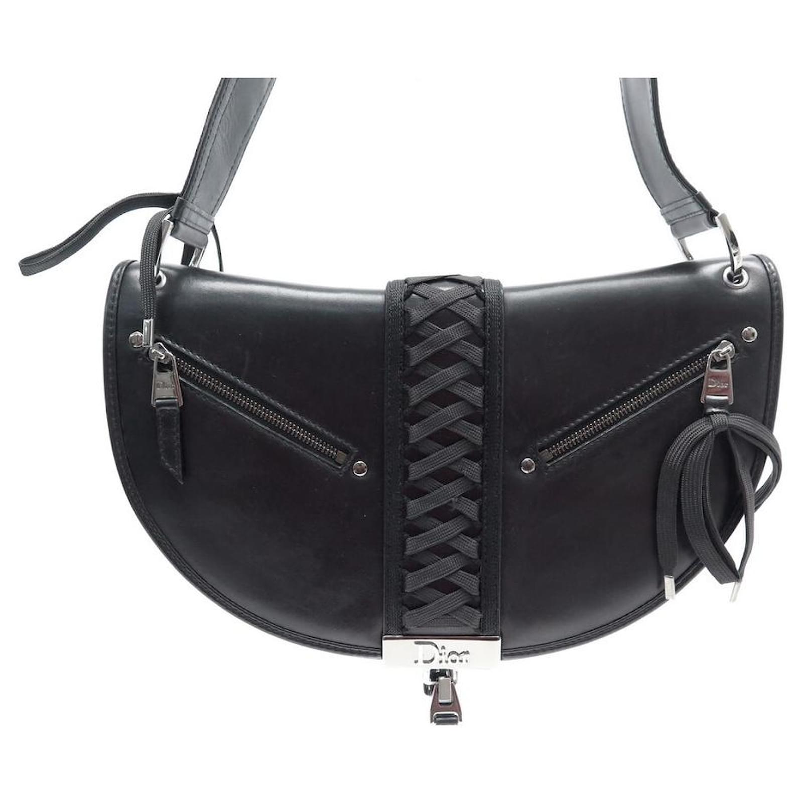 CHRISTIAN DIOR ADMIT IT LUNE CORSET LACE-UP BLACK LEATHER HAND BAG ref ...