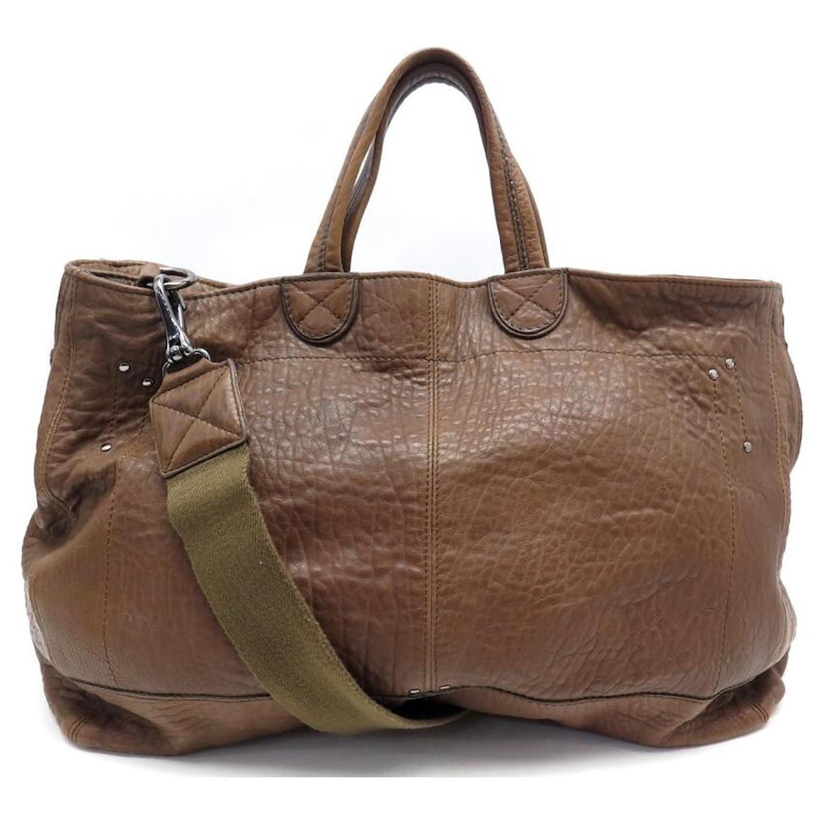 JEROME DREYFUSS CABAS MAX BANDOULIERE BAG IN BROWN LEATHER HAND