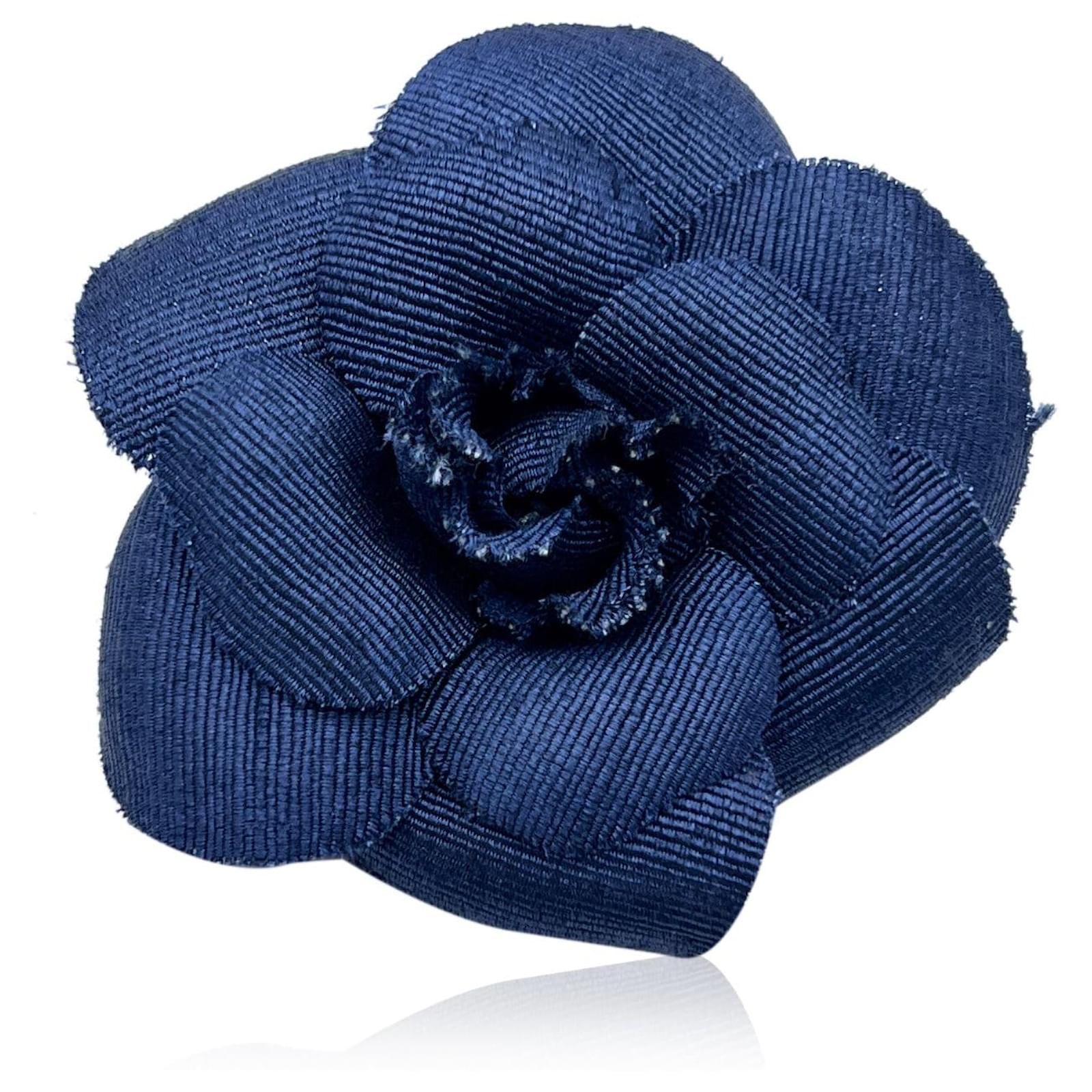 Chanel Vintage Blue Gros Grain Camelia Camellia Flower Pin Brooch