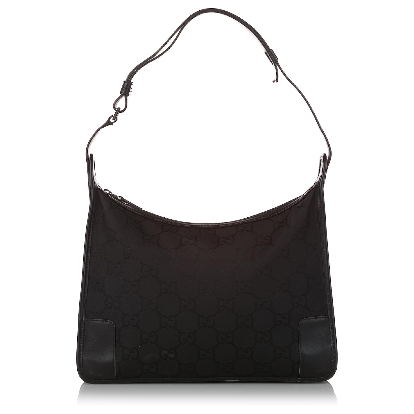 Gucci Black GG Nylon Shoulder Bag Leather Pony-style calfskin Cloth ref ...