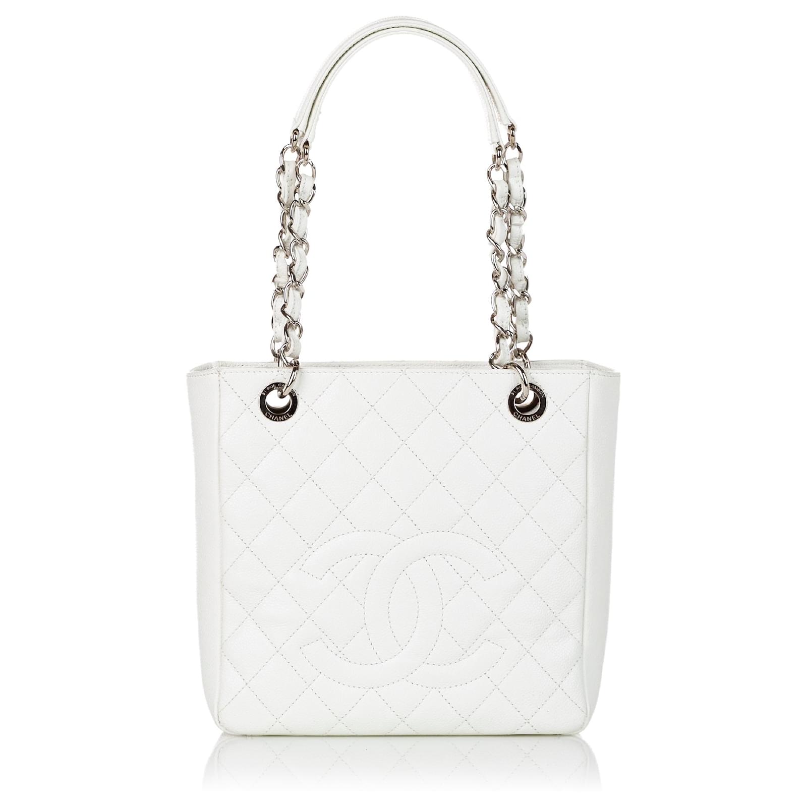 Chanel White Petite Shopping Caviar Leather Tote Bag Metal ref.522113 -  Joli Closet