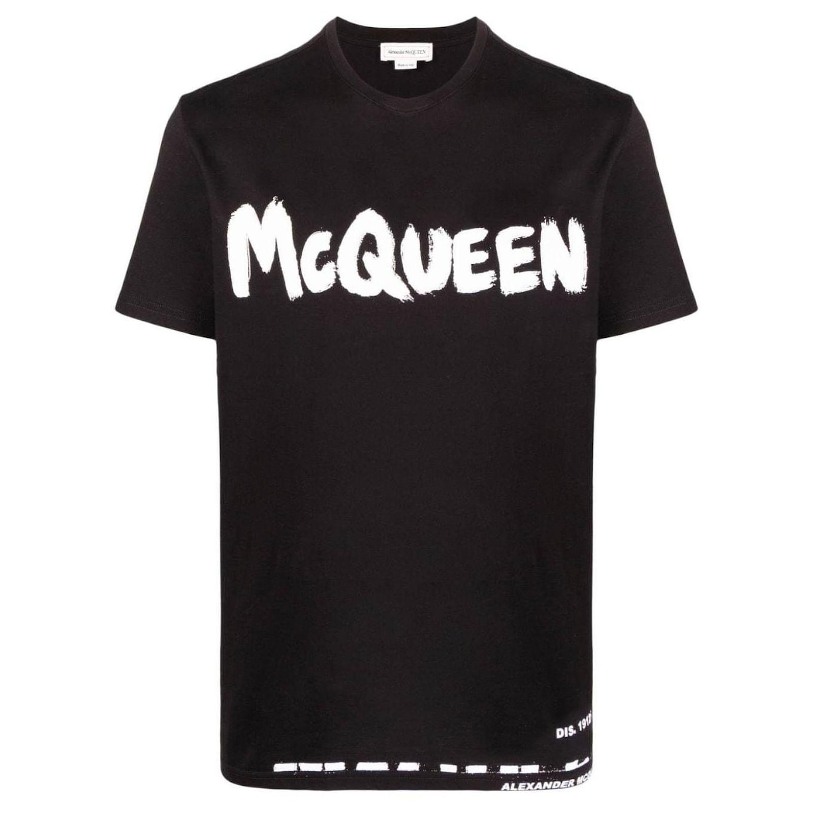 Alexander Mcqueen Alexander Mc Queen - Black Print Logo T -shirt Cotton ...
