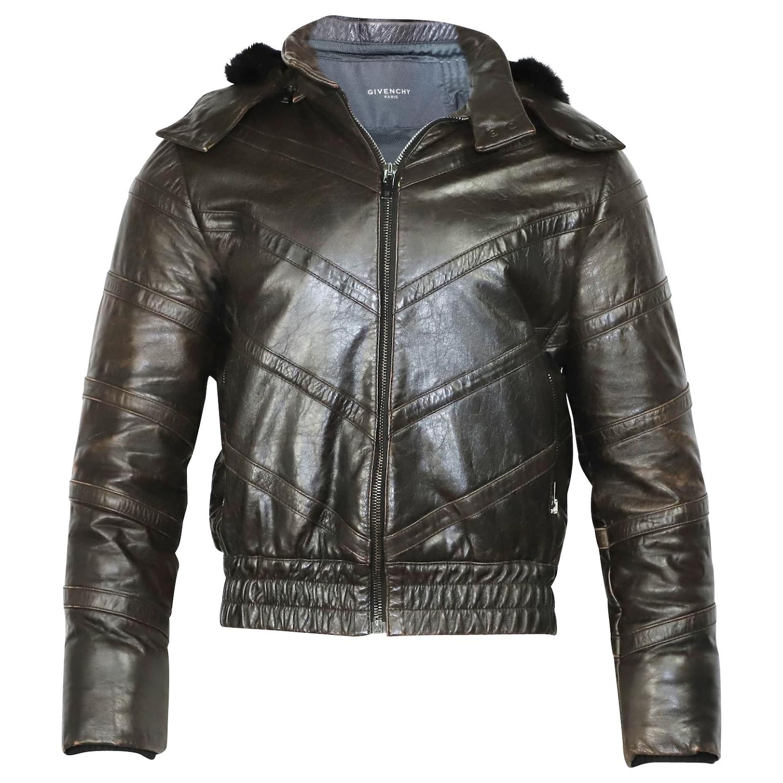 Givenchy Hoodie Bomber Jacket in Black Goatskin Leather Brown  -  Joli Closet
