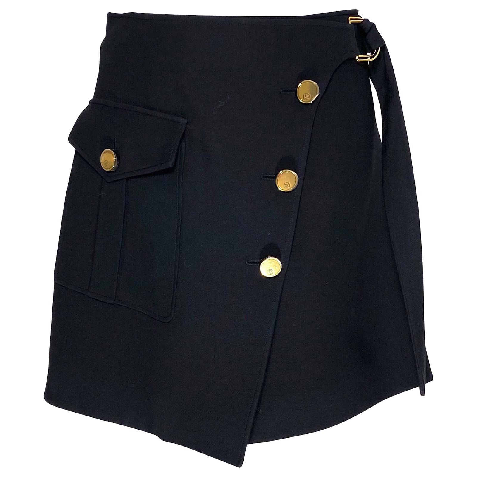 Louis Vuitton wrap skirt in black wool with brass LV buttons ref.522506 -  Joli Closet