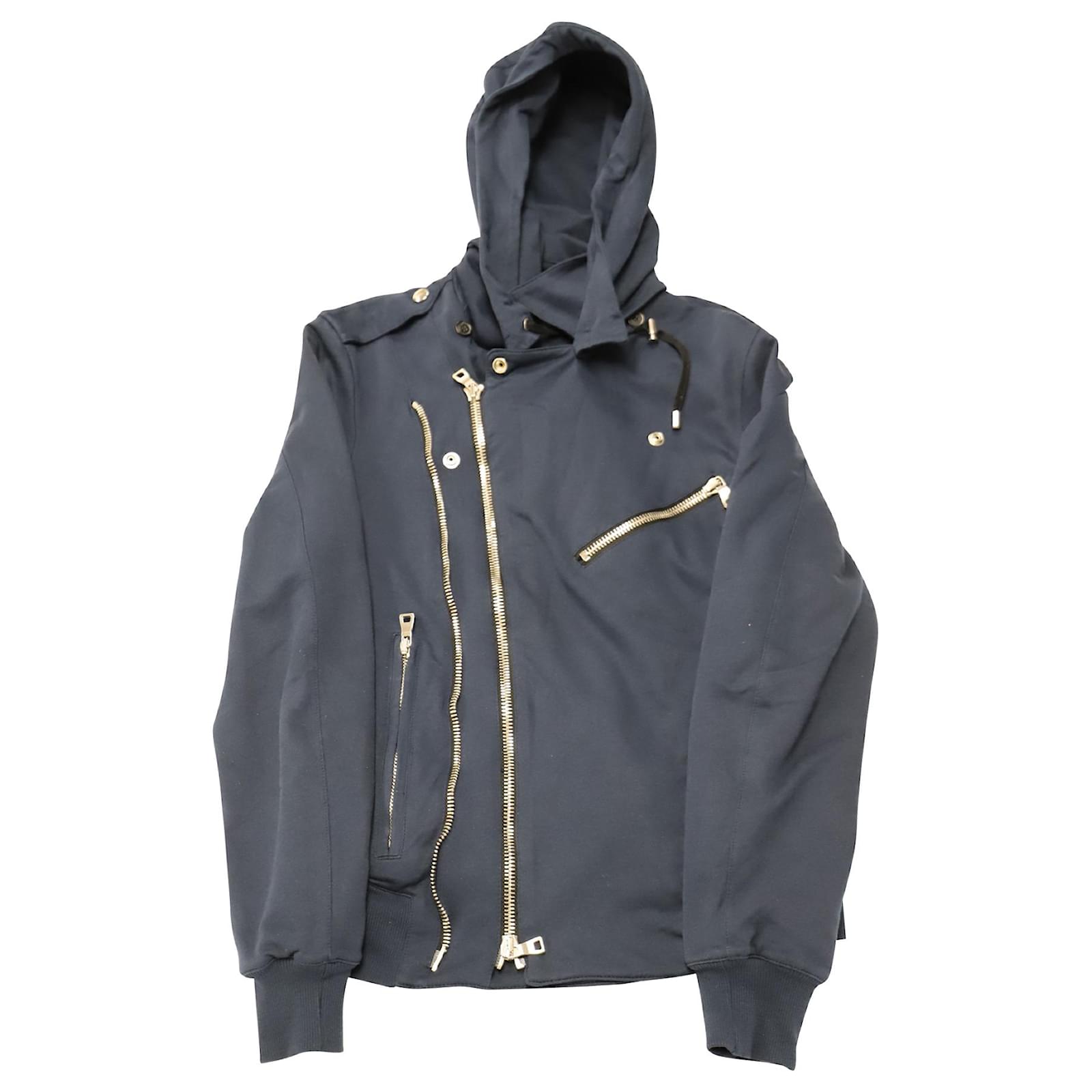Uden Knop heroin Balmain Double Zip Biker Hooded Jacket in Navy Blue Cotton ref.522528 -  Joli Closet