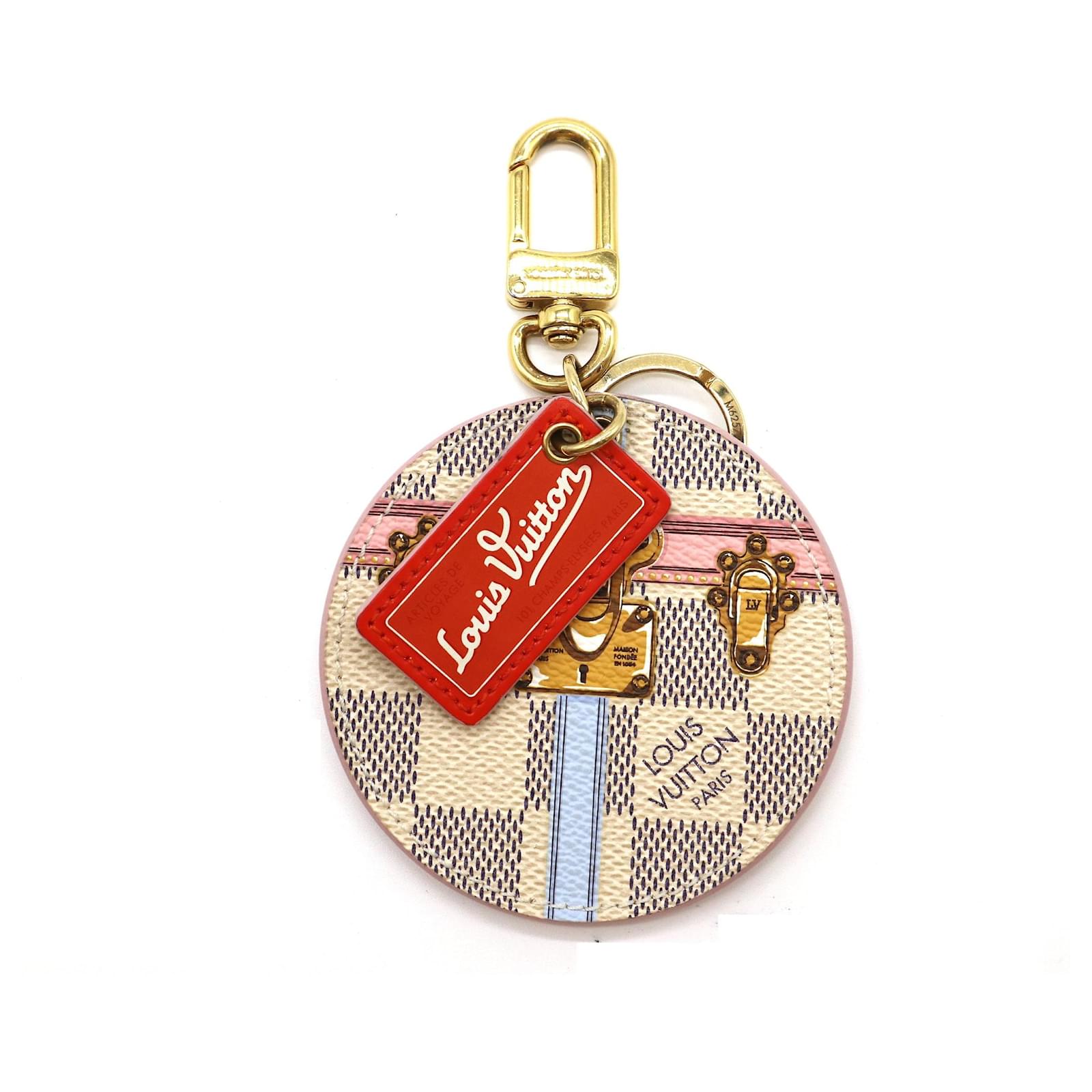 Louis Vuitton Round Leather Keychain Bag Charm Red Gold Free Shipping