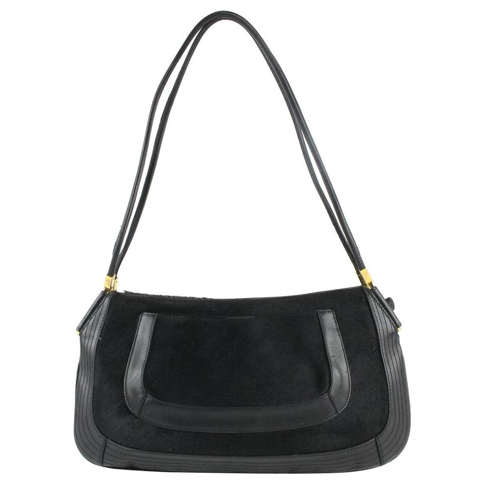 Versace Black x Gold Pony Hair Fur Shoulder bag 2V211S Leather White ...