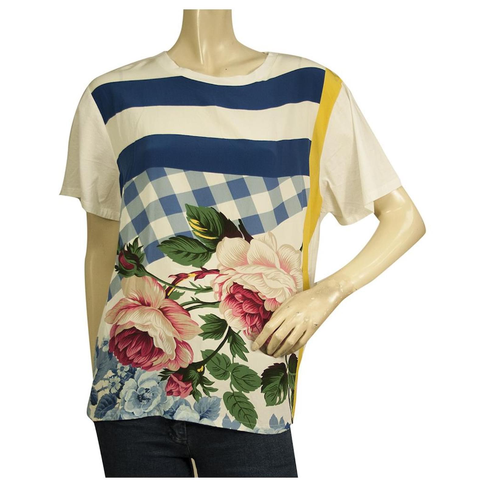 enfermero caja registradora Hacer Weekend Max Mara Silk Multicolor Floral & Stripes T-Shirt Blusa Top Talla L  Seda ref.523462 - Joli Closet