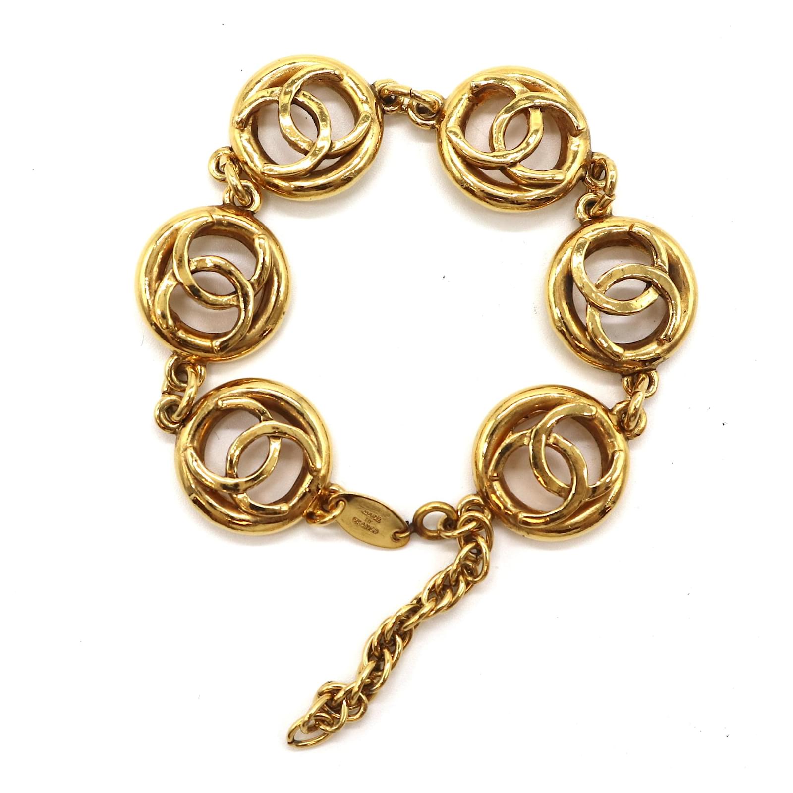Chanel Gold CC Cutout Medallion Pendant Charm Bracelet