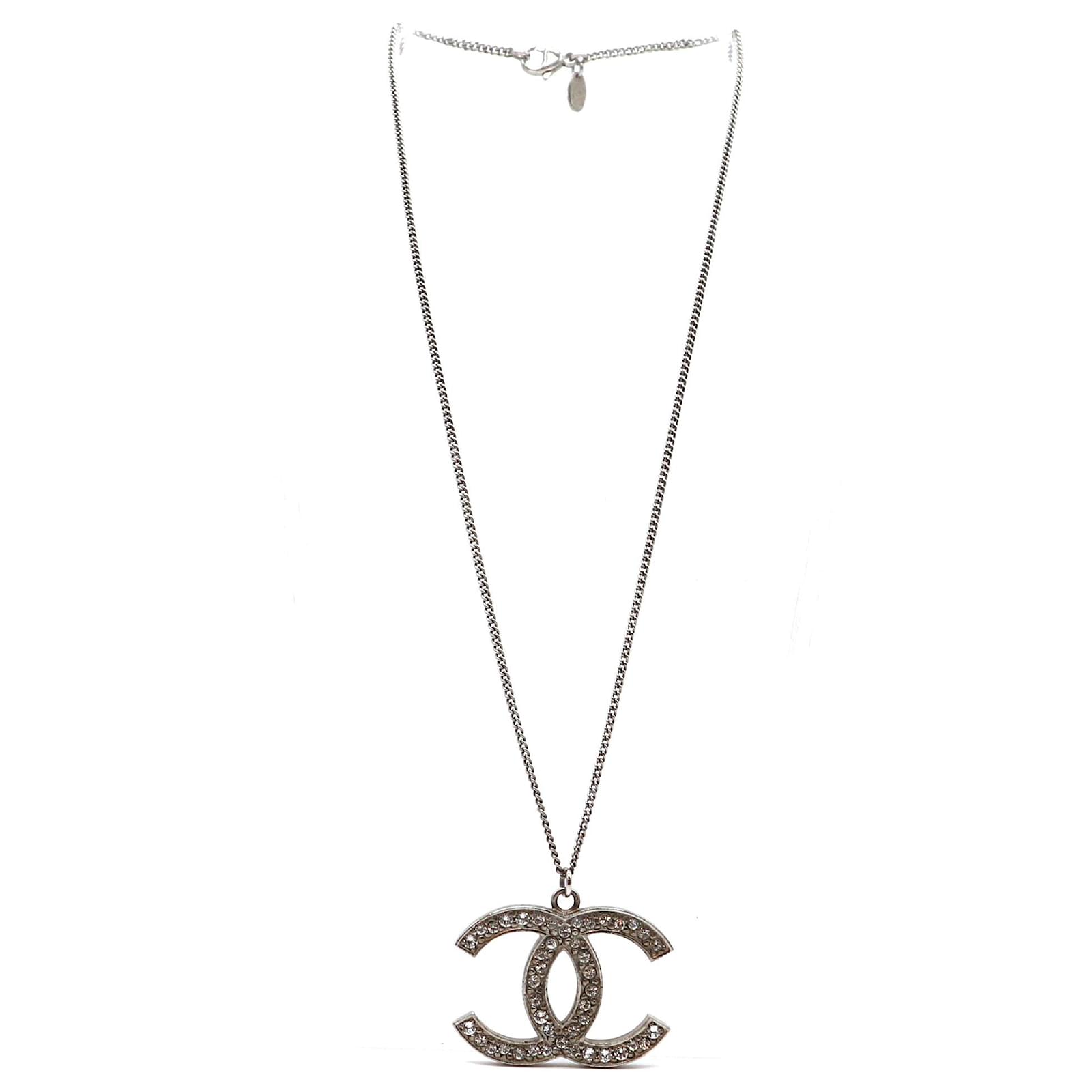 Chanel Silver Crystals Timeless CC Necklace Silvery Metal ref.523689 - Joli  Closet