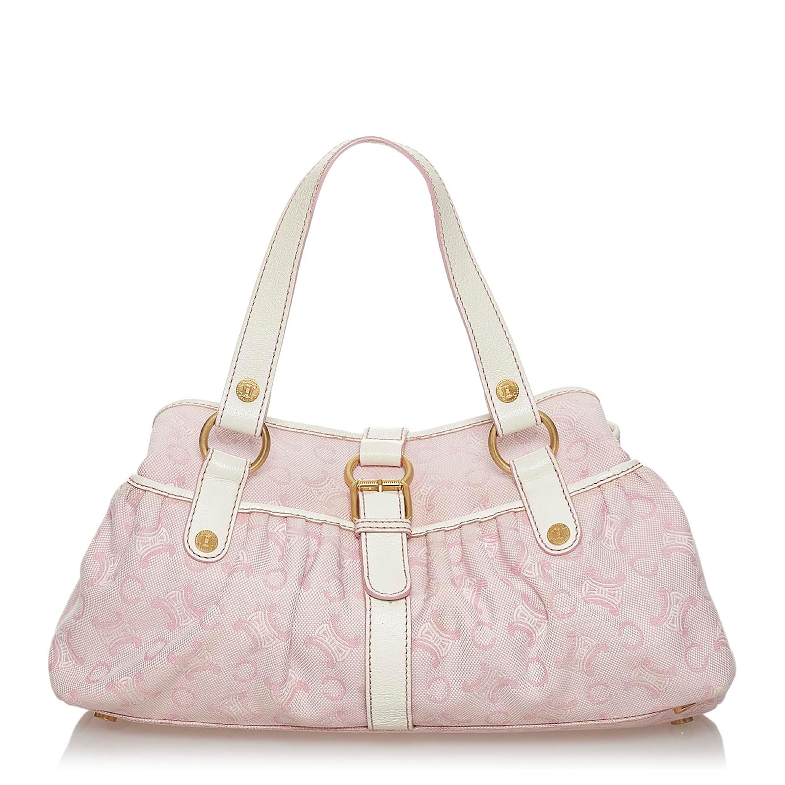 Céline Celine Pink C Macadam Canvas Tote Bag White Leather Cloth