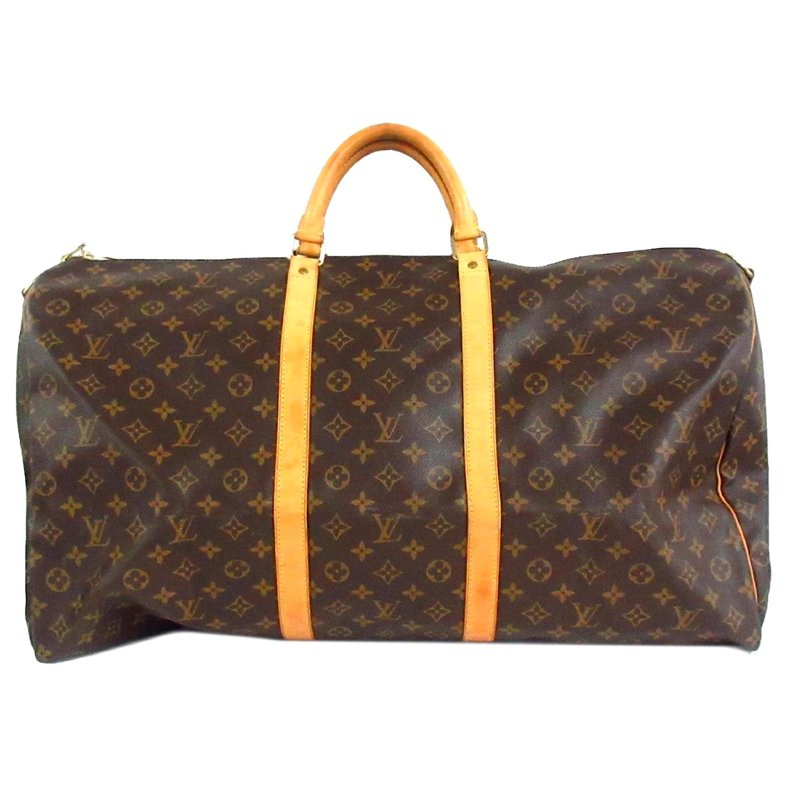 Louis Vuitton keepall 60 Bandoulière Brown Leather Cloth ref