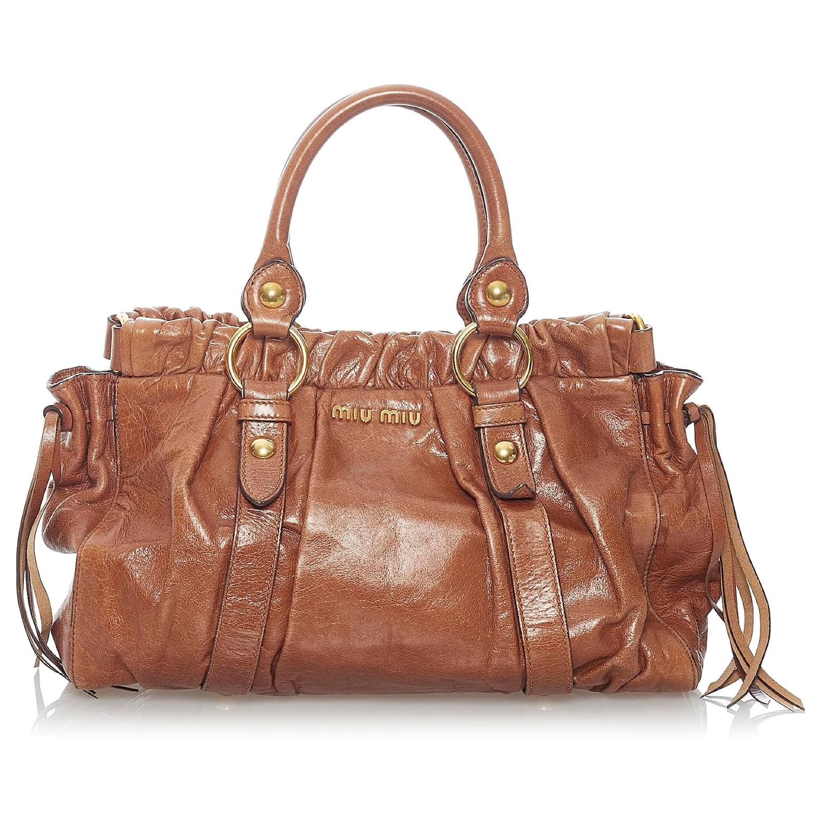 Miu Miu Brown Vitello Shine Handbag Leather Pony-style calfskin ref.525257  - Joli Closet