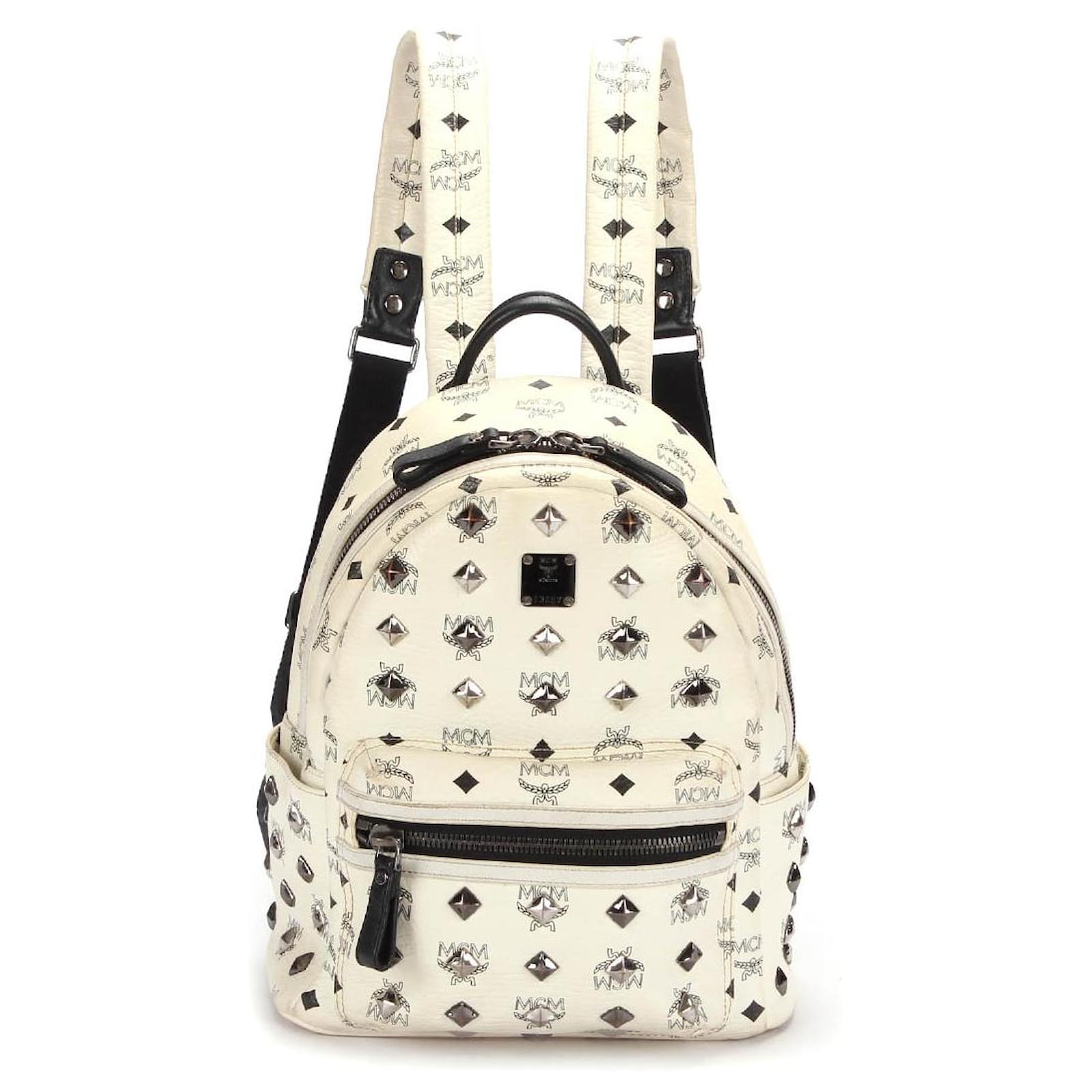 MCM Stark Visetos Suede Leather White 