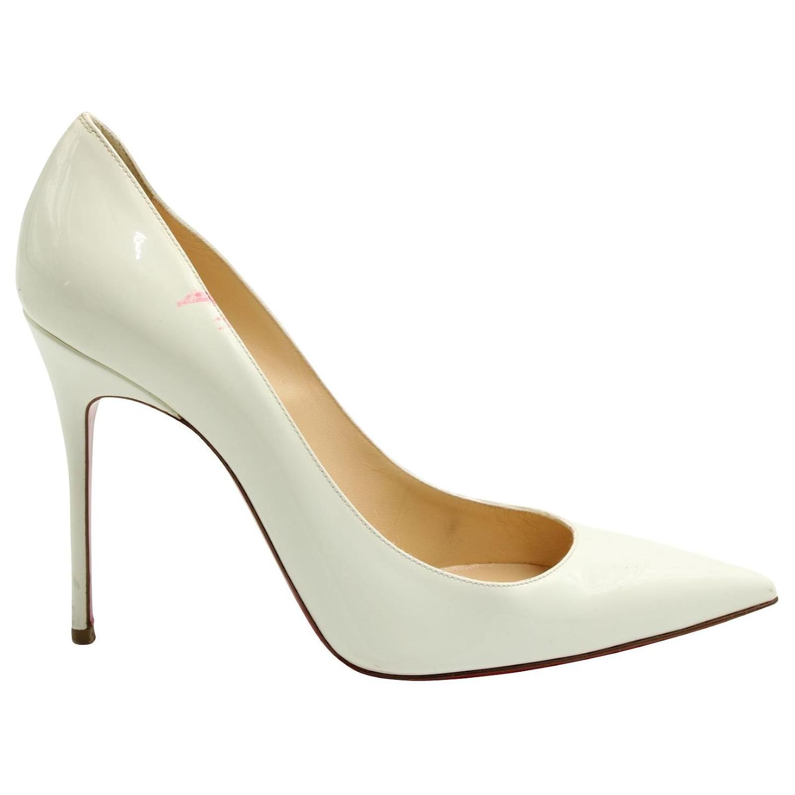 Christian Louboutin Ivory Patent Leather Kate 100 HEELS White ref