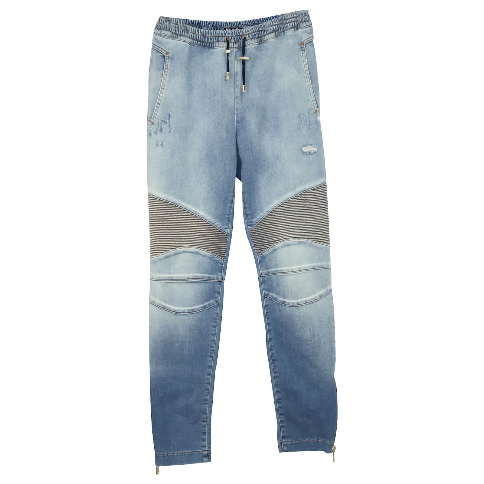 Balmain Stone-Wash Biker Jeans
