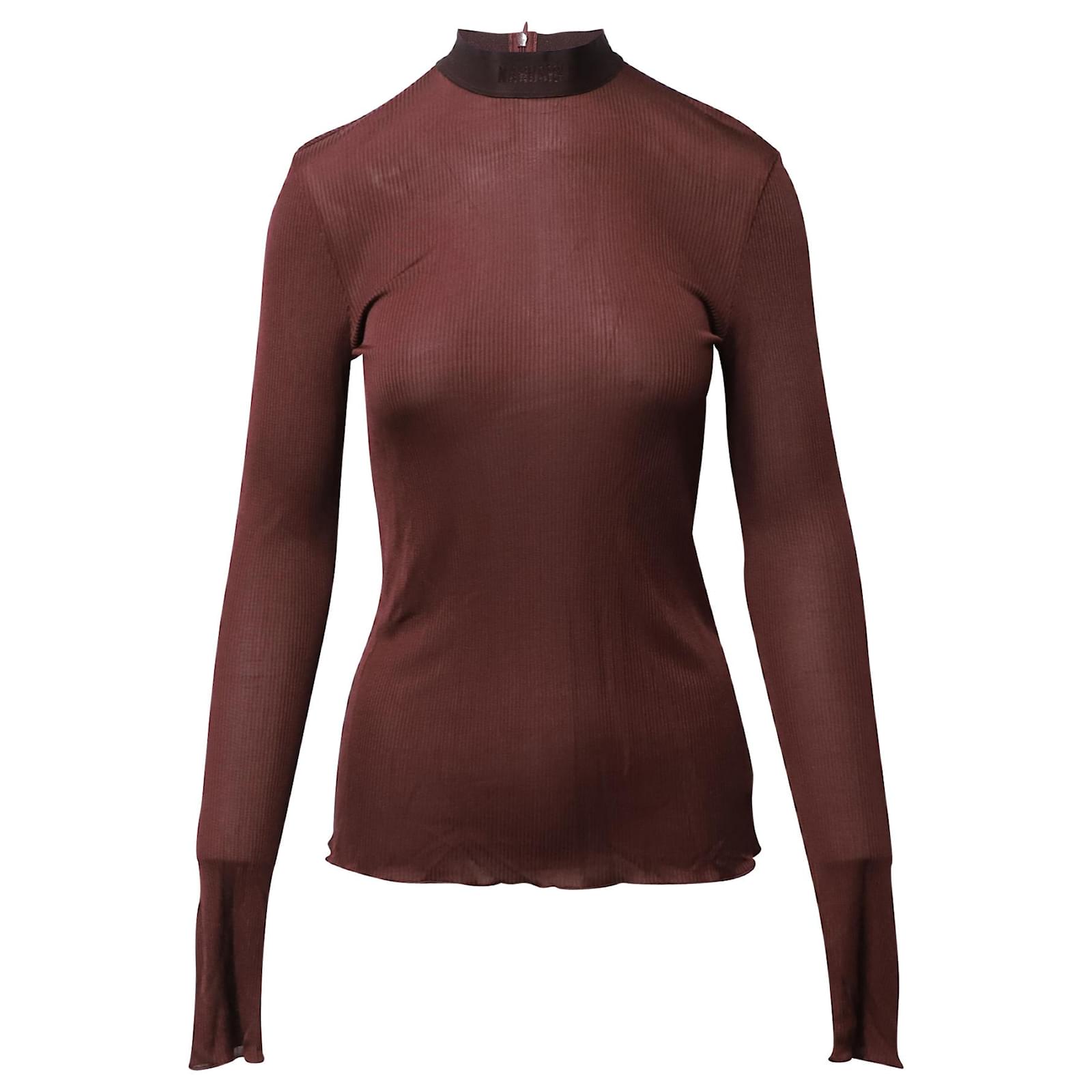 Nanushka Logo Mock Neck Top in Brown 