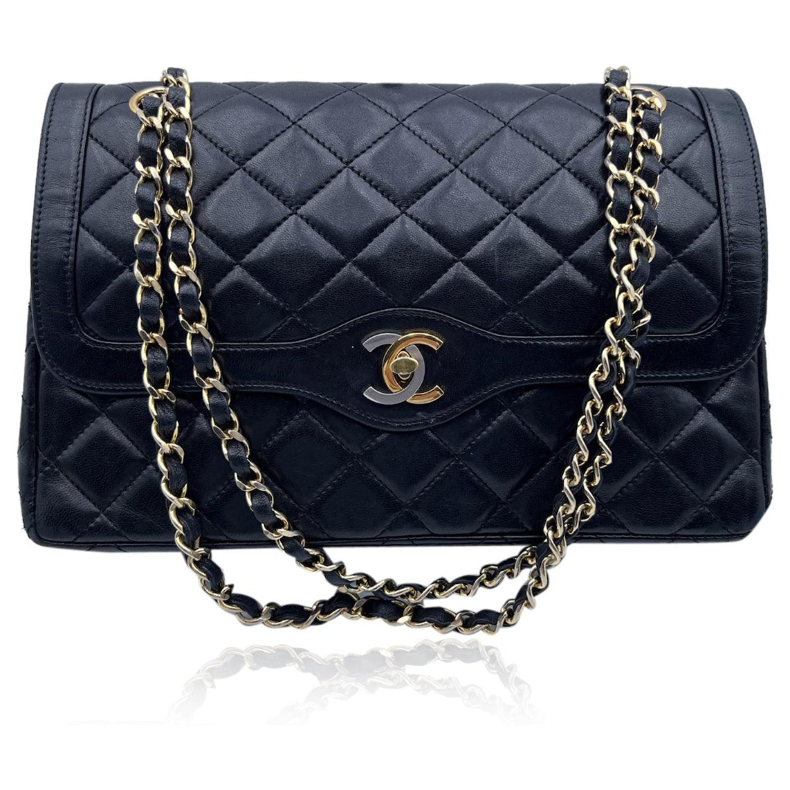 Chanel Vintage Quilted Leather Smooth Trim Timeless Double Flap