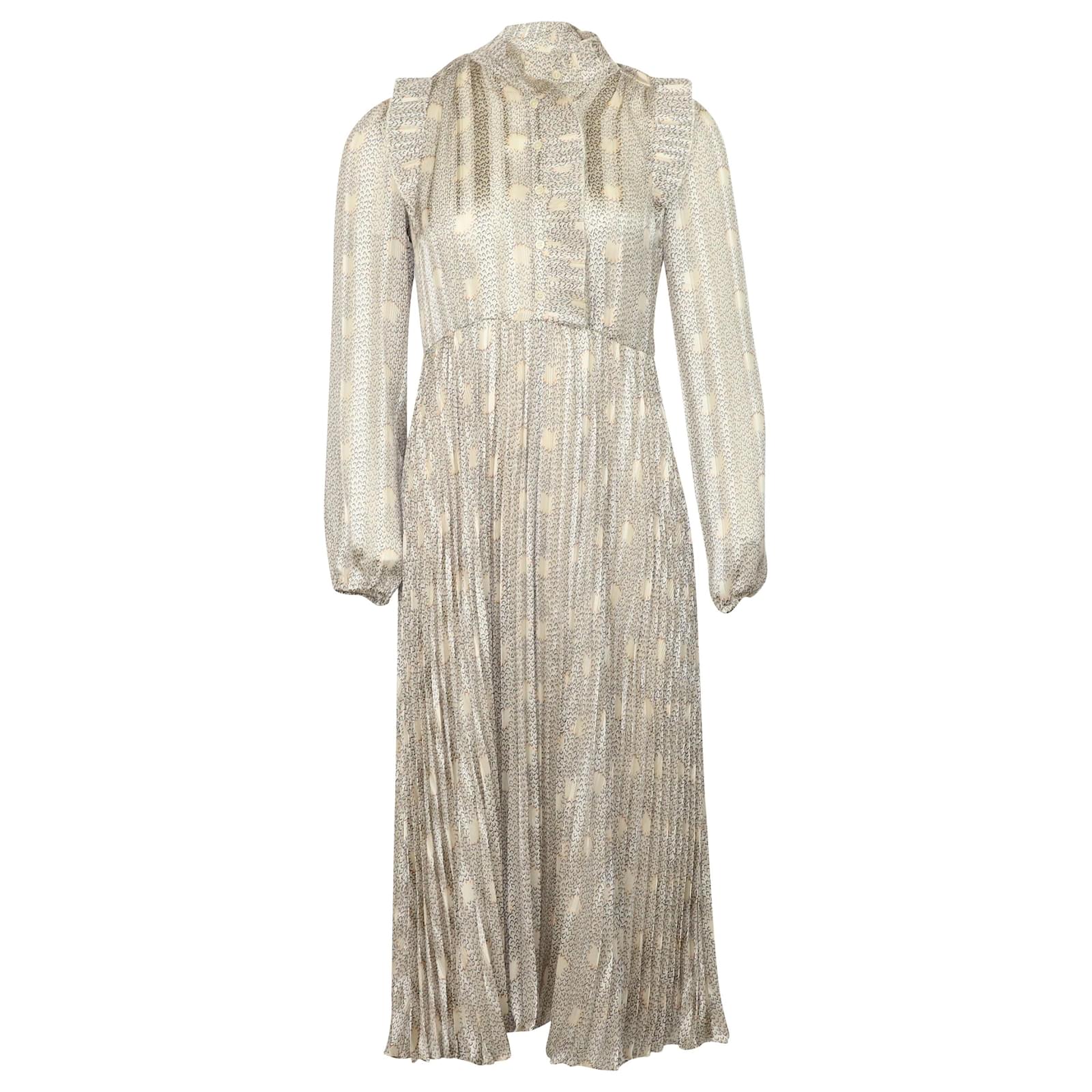 Ba&Sh Robe Paris Dress in Beige Print Polyester ref.529169 - Joli Closet