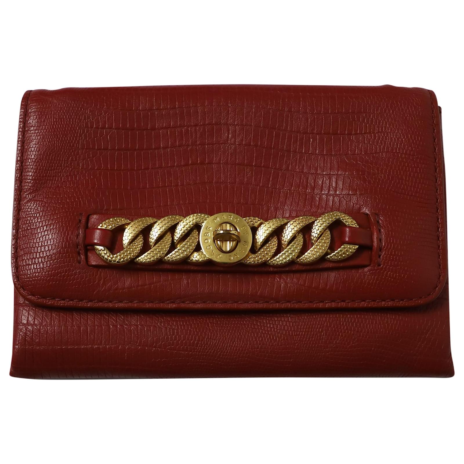 marc jacobs clutch tan leather with gold hardware