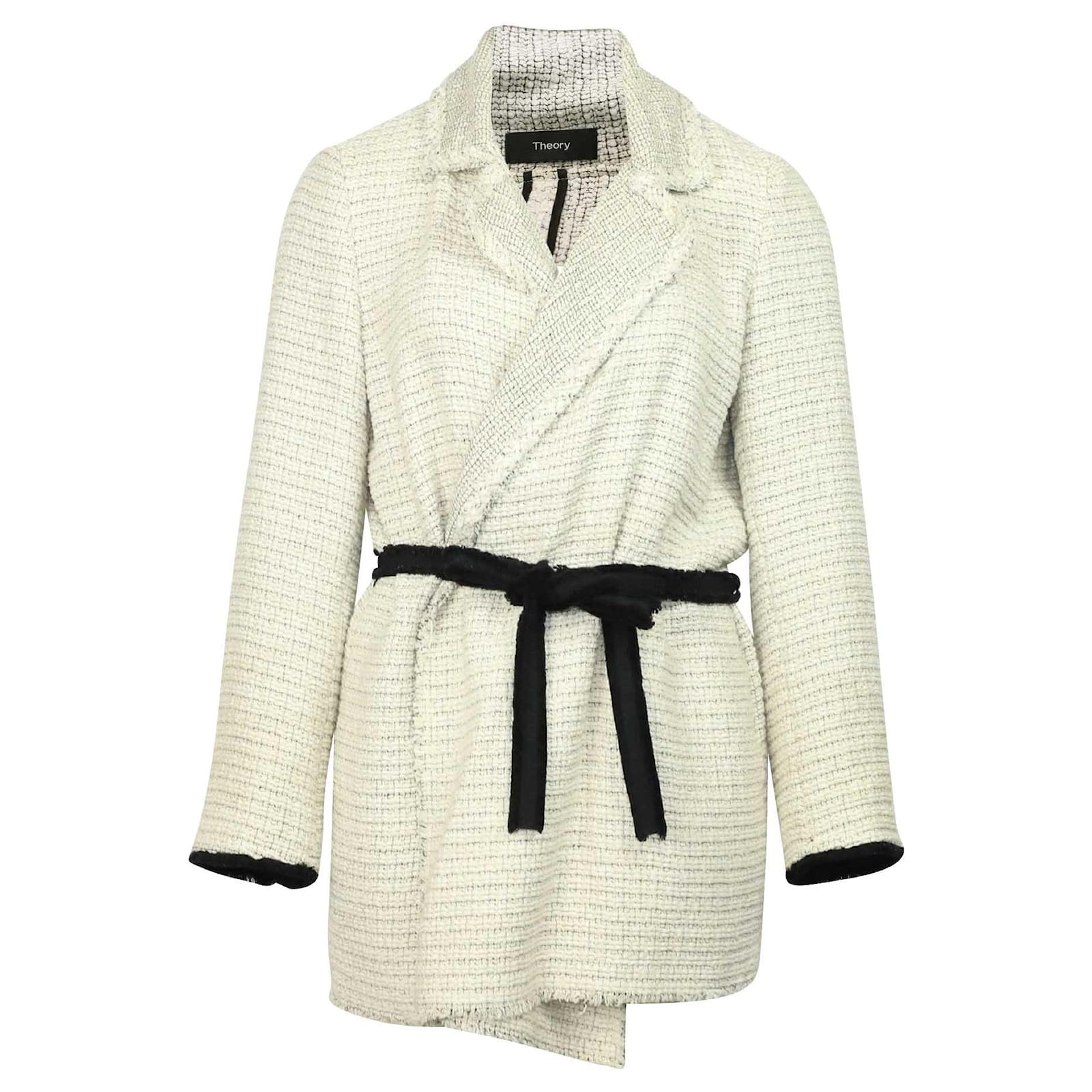 Theory Clairene R. Carson Tweed Wrap Jacket in Cream White Cotton ...