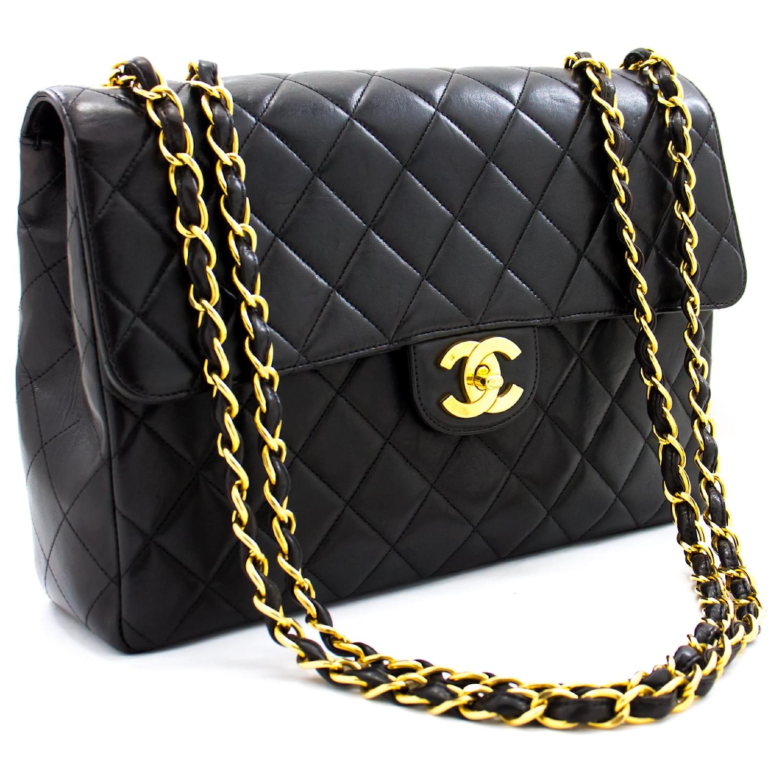 Chanel Jumbo 11 Large Chain Shoulder Bag Flap Black Lambskin Gold