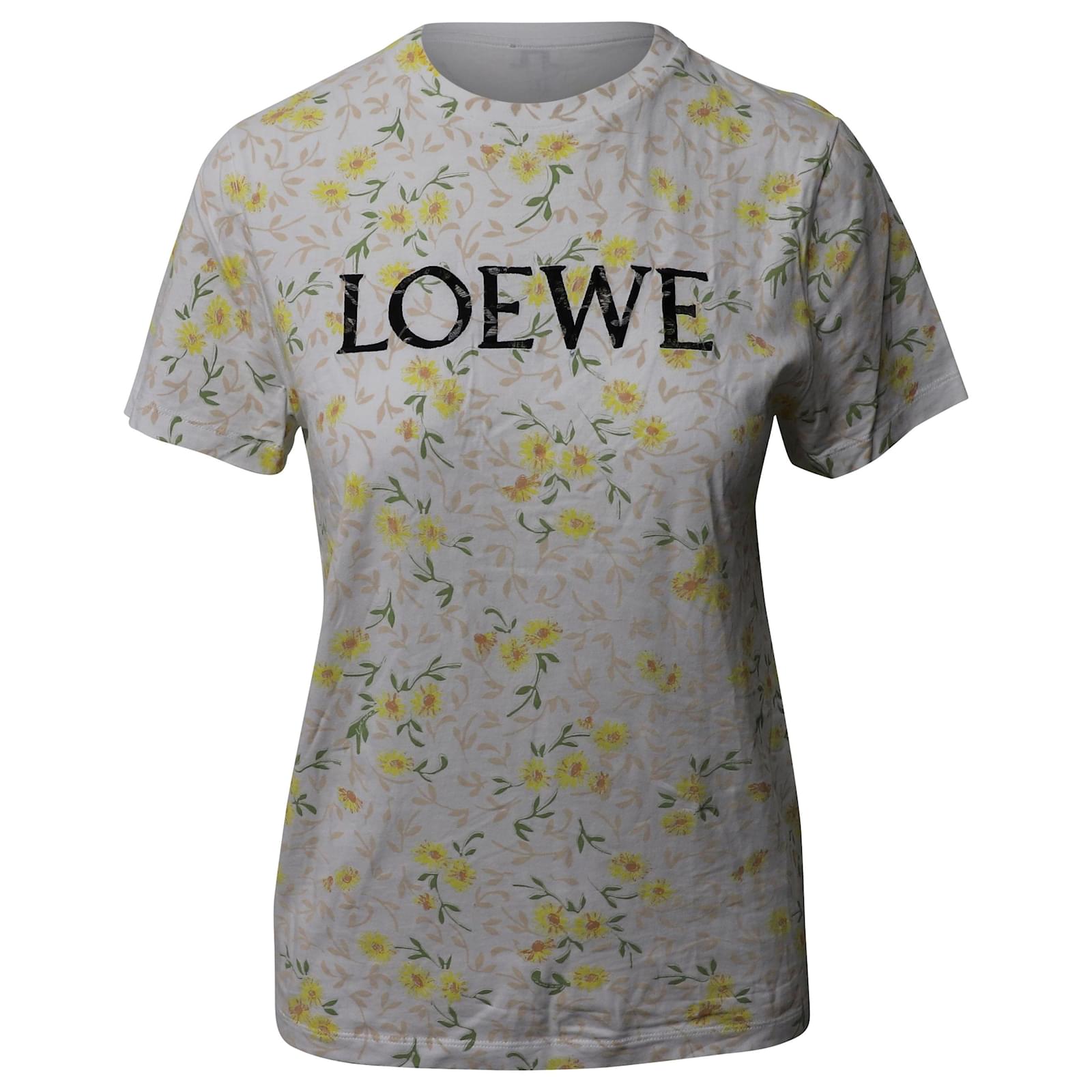 Loewe Flower Print Logo T-Shirt in Cream Cotton White ref.529996 - Joli  Closet