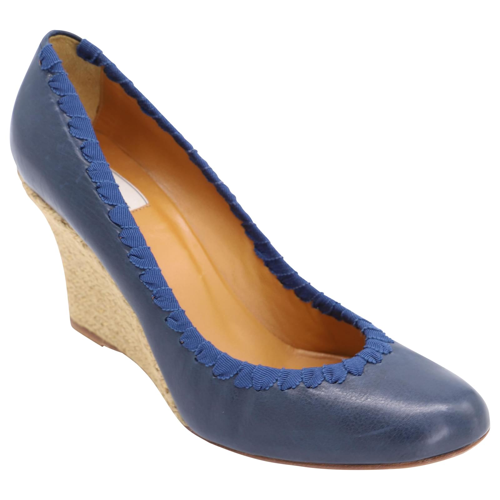 Seguir engranaje Ejemplo Zapatos de Salón Lanvin Wedge Alpargatas en Cuero Azul Marino ref.530026 -  Joli Closet